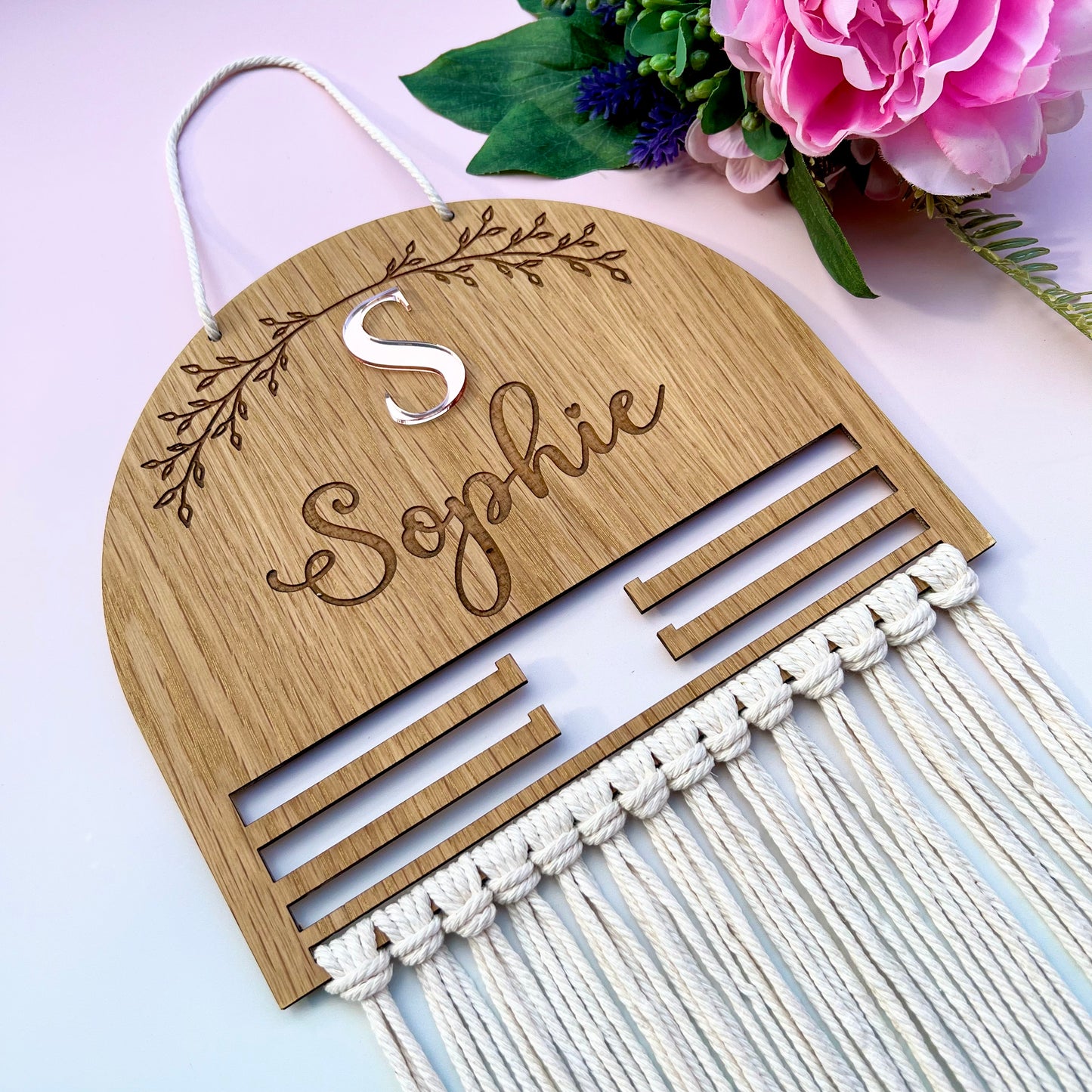 Personalised Wooden Macramé Hair Bow Holder