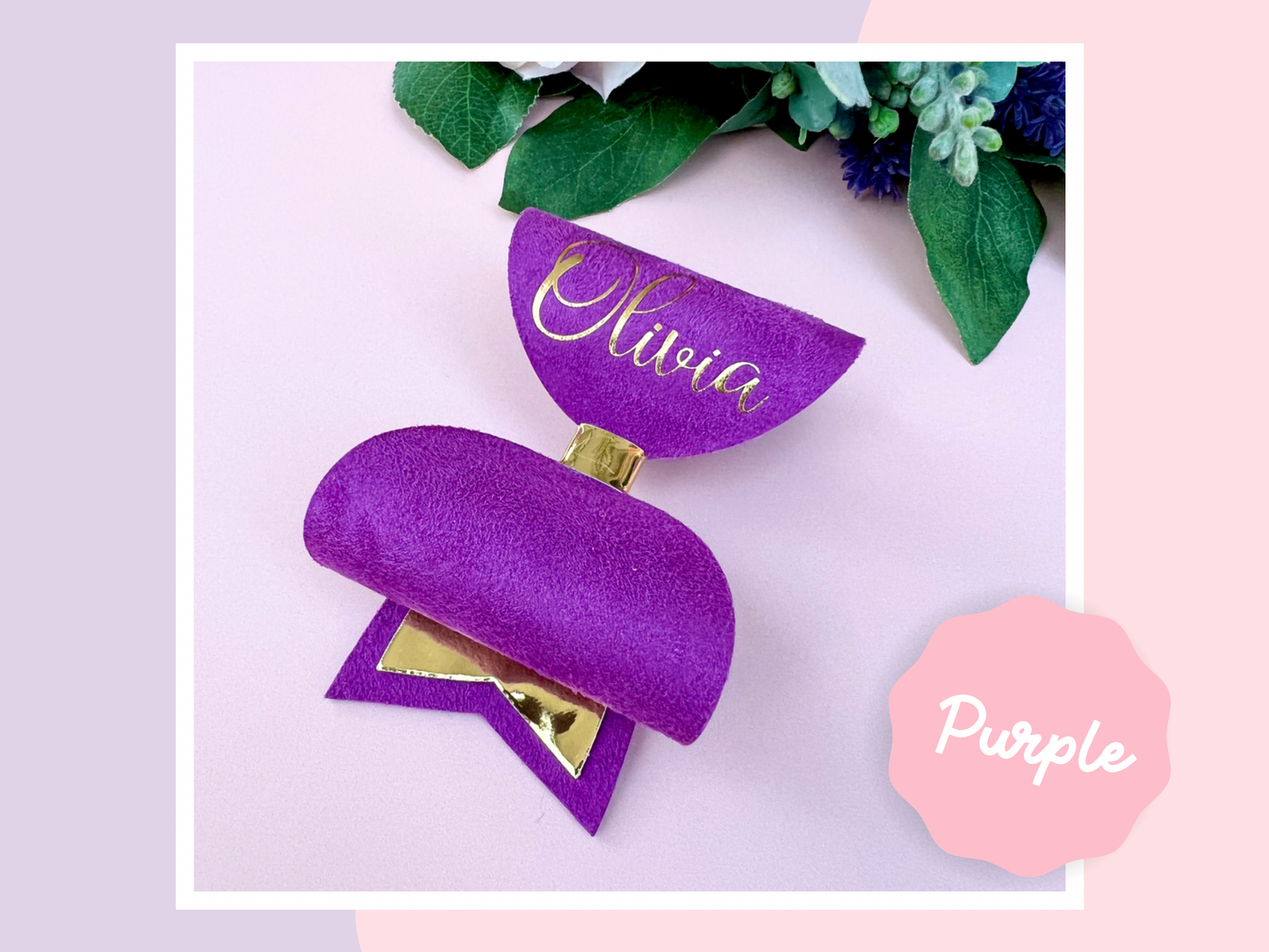 Faux Suede Personalised Hair Bow, School Bows
