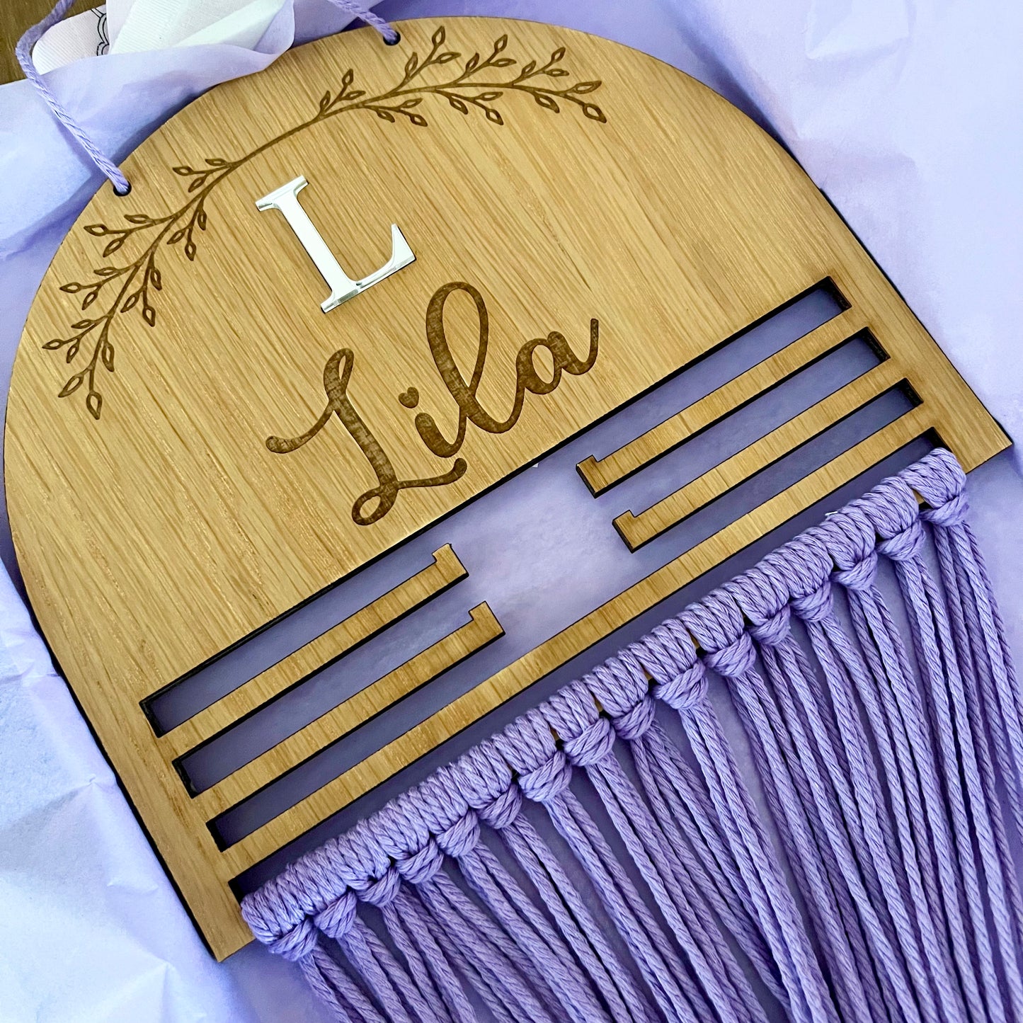 Personalised Wooden Macramé Hair Bow Holder