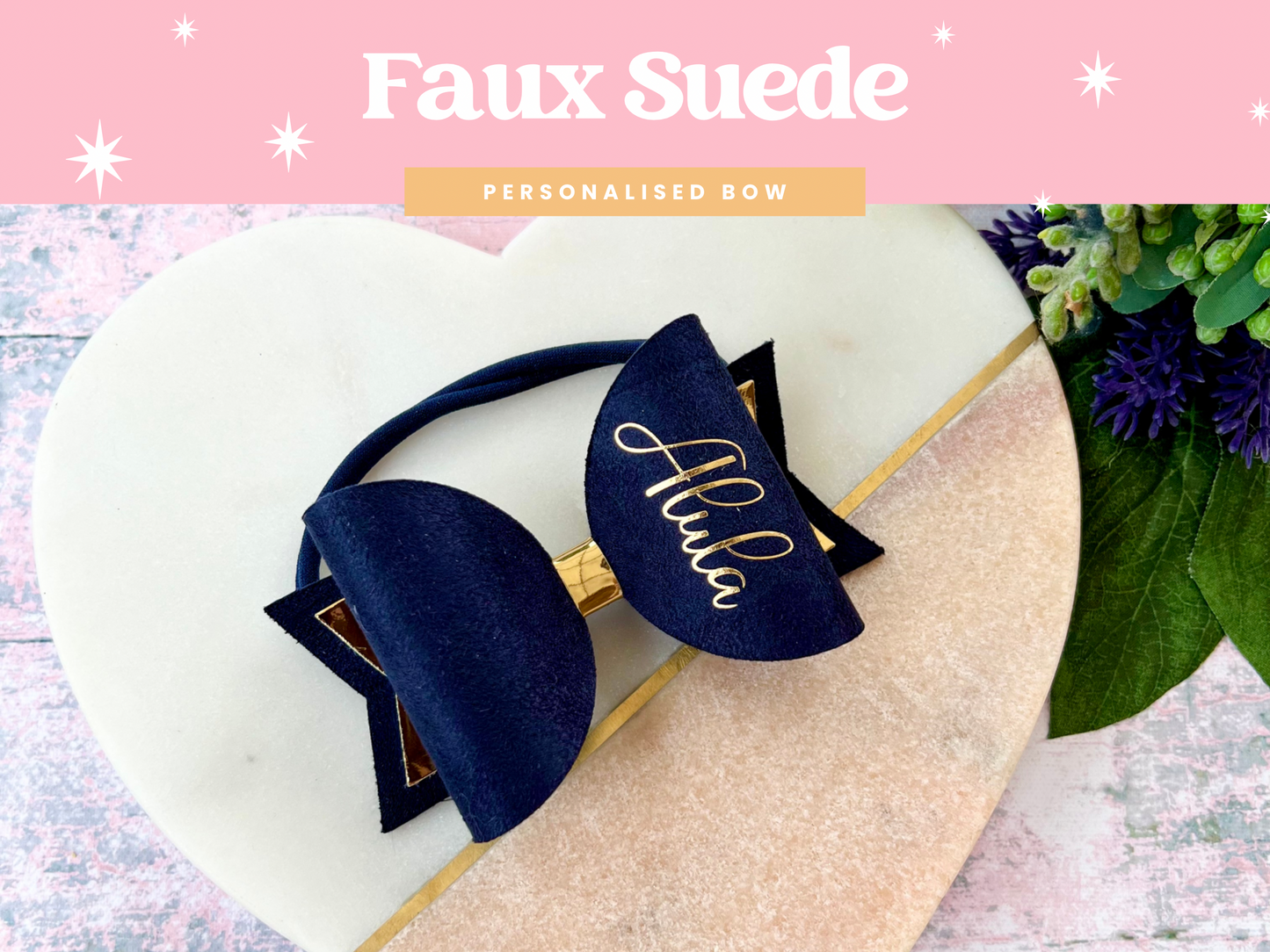 Faux Suede Personalised Hair Bow, School Bows