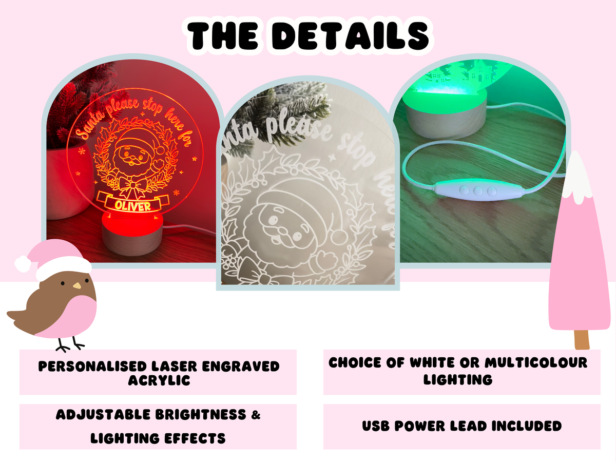 Christmas Glow – Personalised Santa Please Stop Here LED Lamp