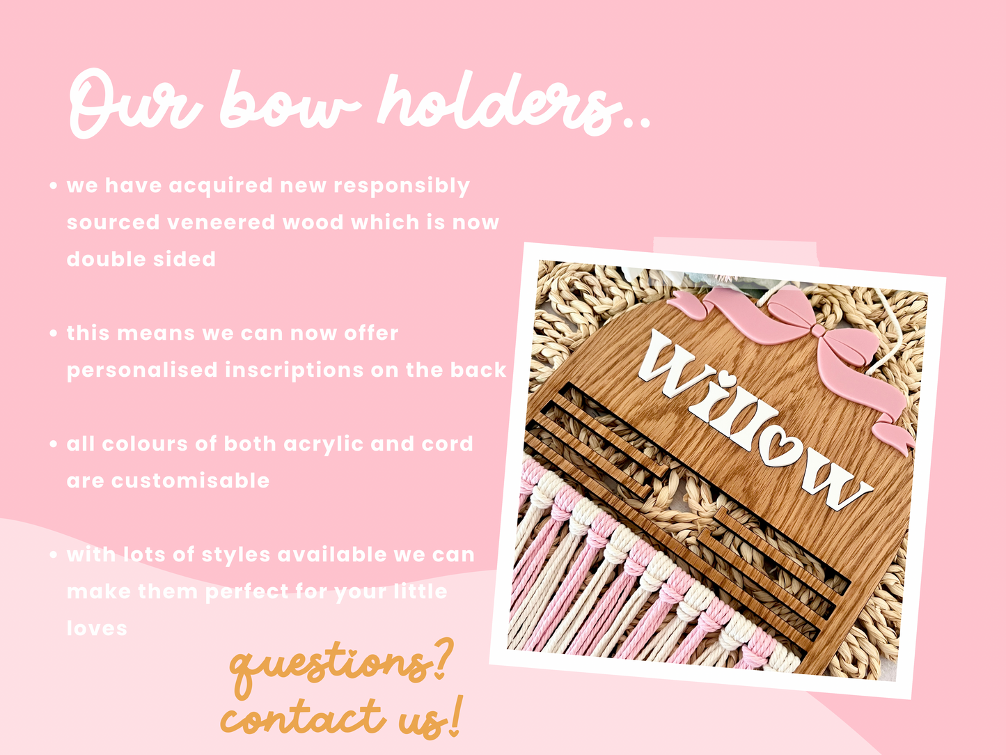 Personalised Wooden Coquette Macramé Hair Bow Holder