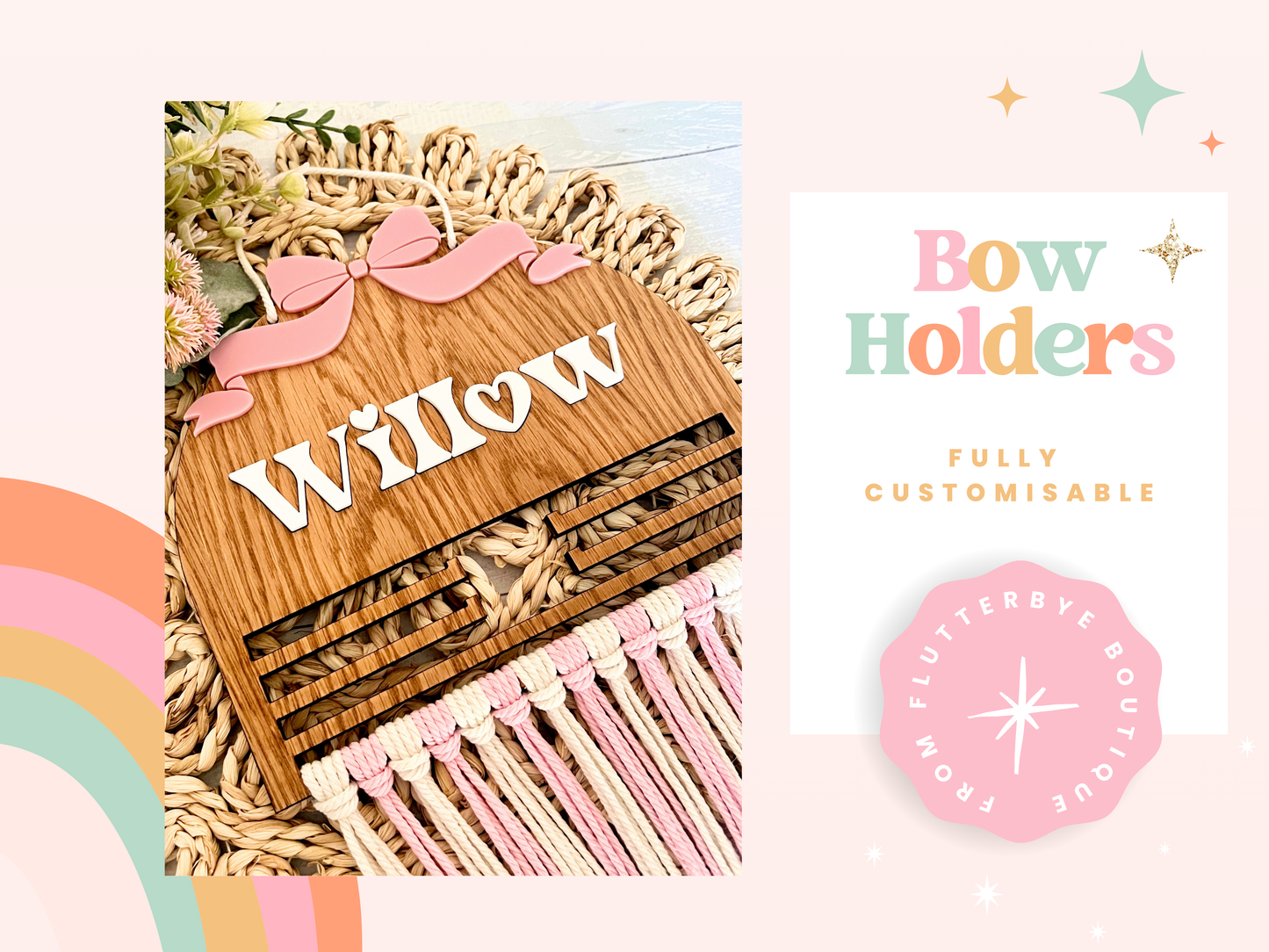Personalised Wooden Coquette Macramé Hair Bow Holder
