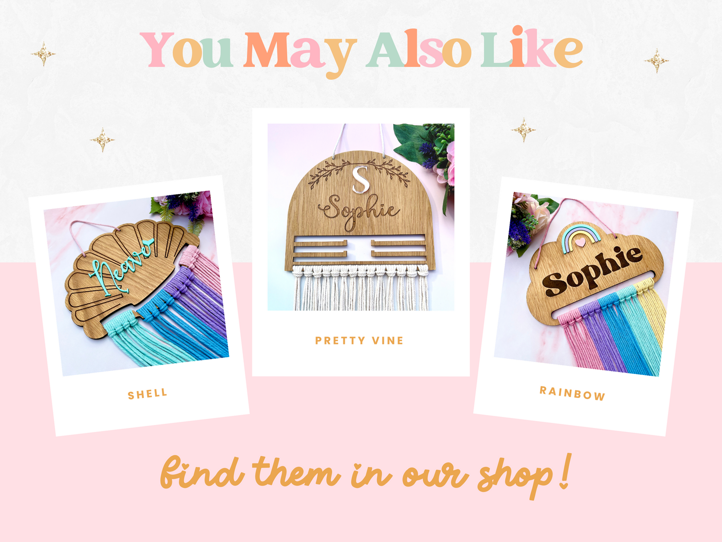 Personalised Wooden crescent Macramé Hair Bow Holder