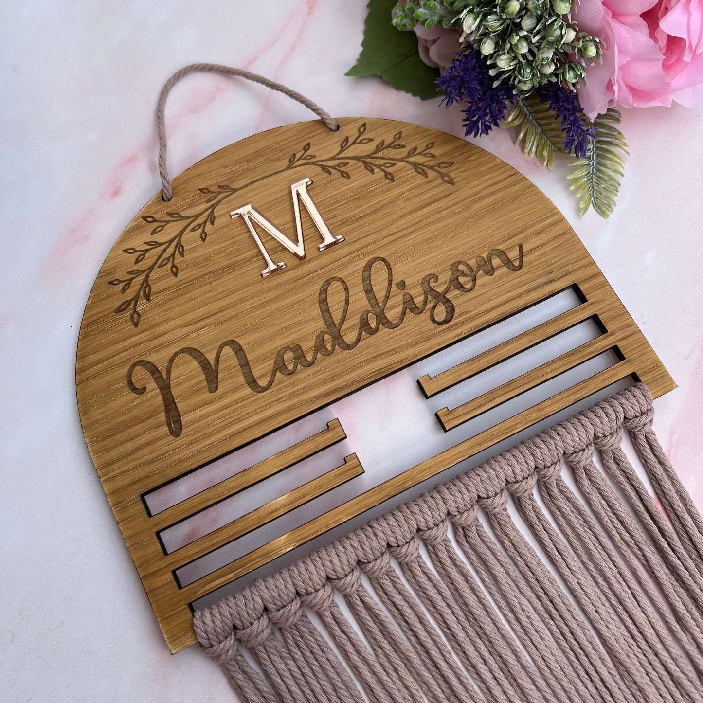 Personalised Wooden Macramé Hair Bow Holder