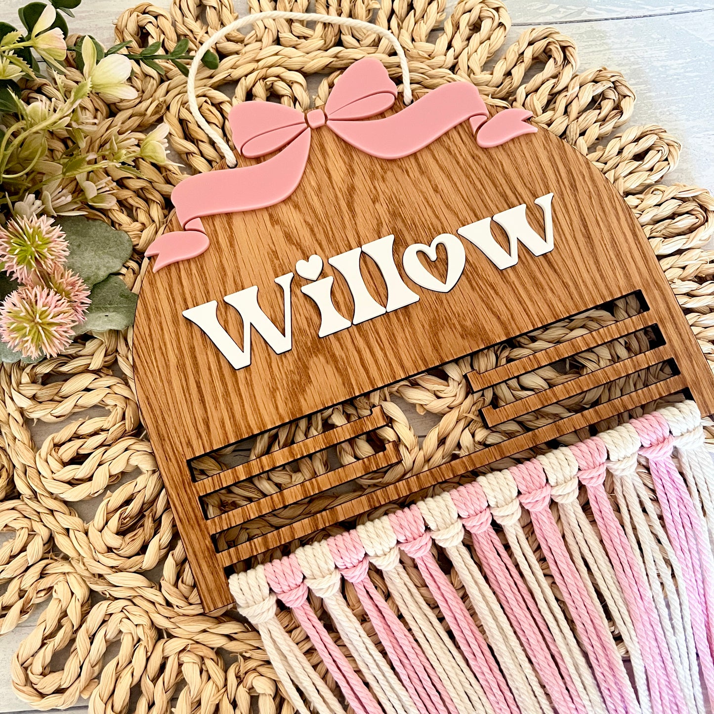 Personalised Wooden Coquette Macramé Hair Bow Holder