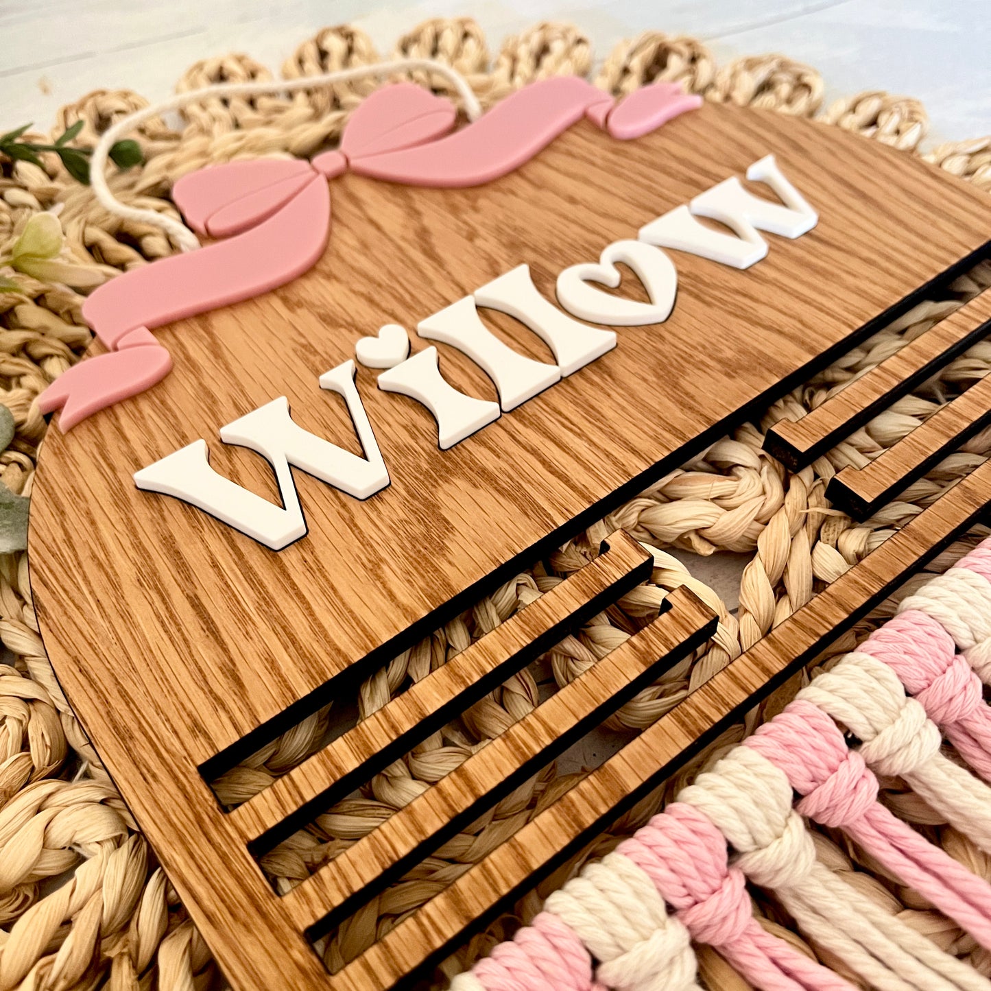 Personalised Wooden Coquette Macramé Hair Bow Holder