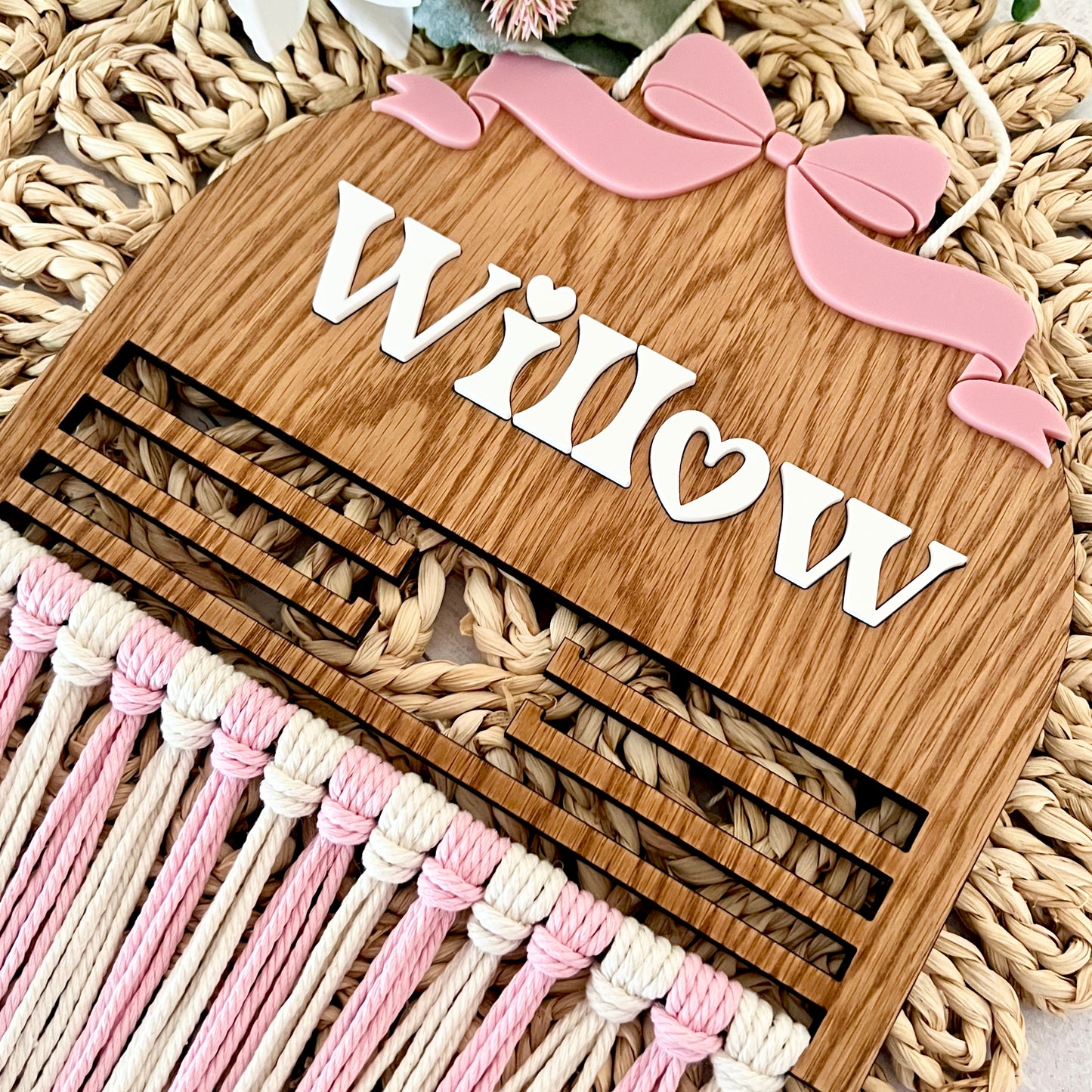 Personalised Wooden Coquette Macramé Hair Bow Holder