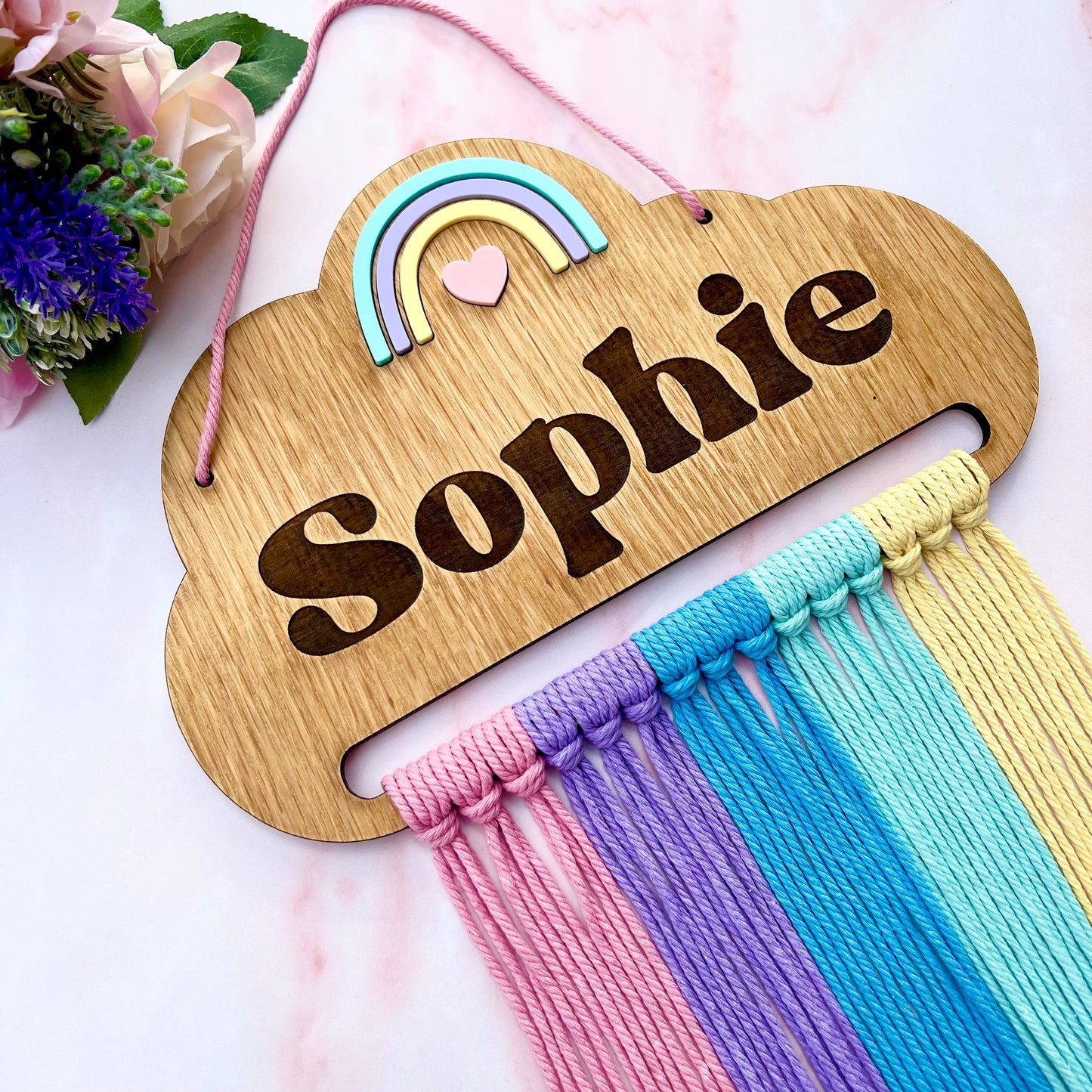 Personalised Wooden Rainbow Macramé Hair Bow Holder