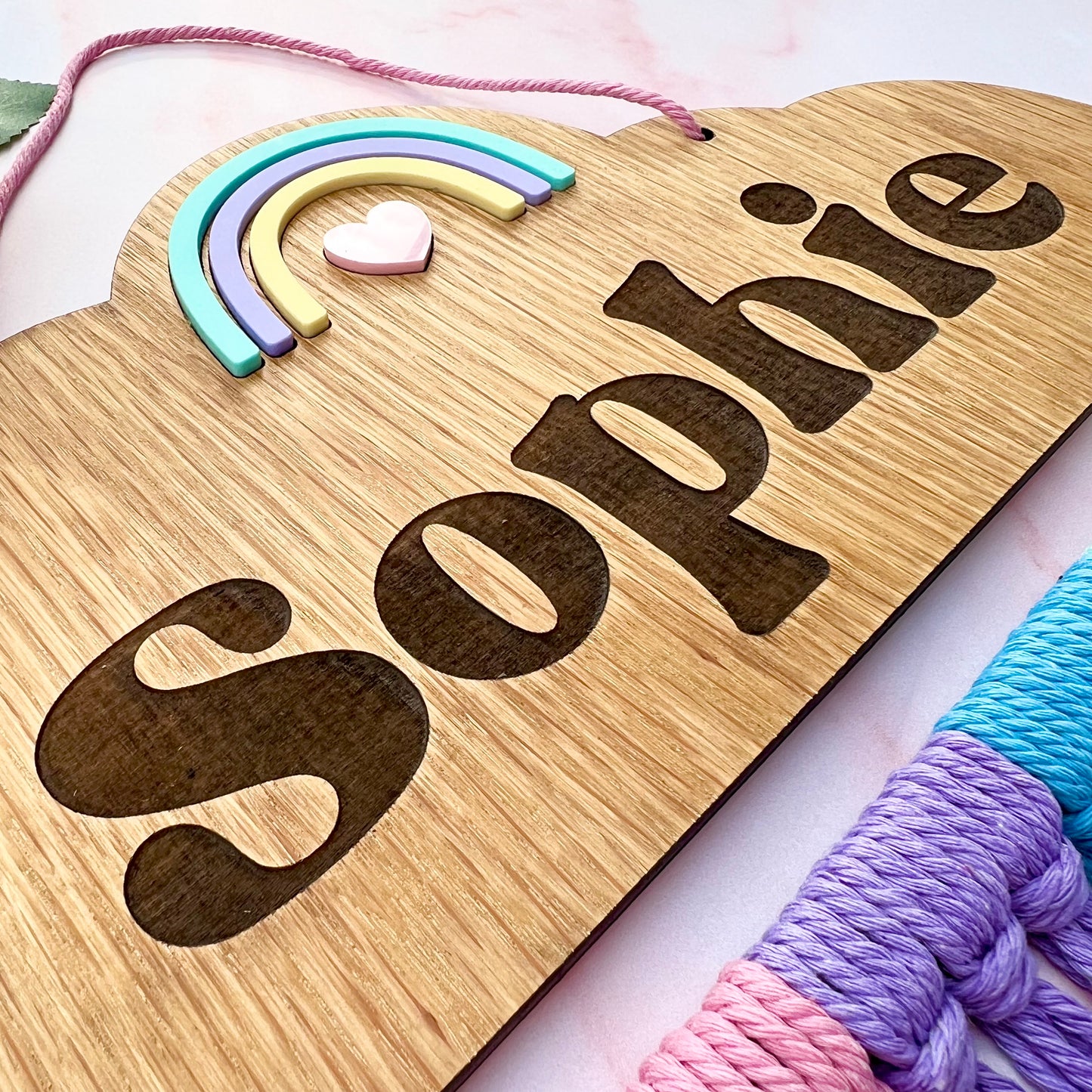 Personalised Wooden Rainbow Macramé Hair Bow Holder