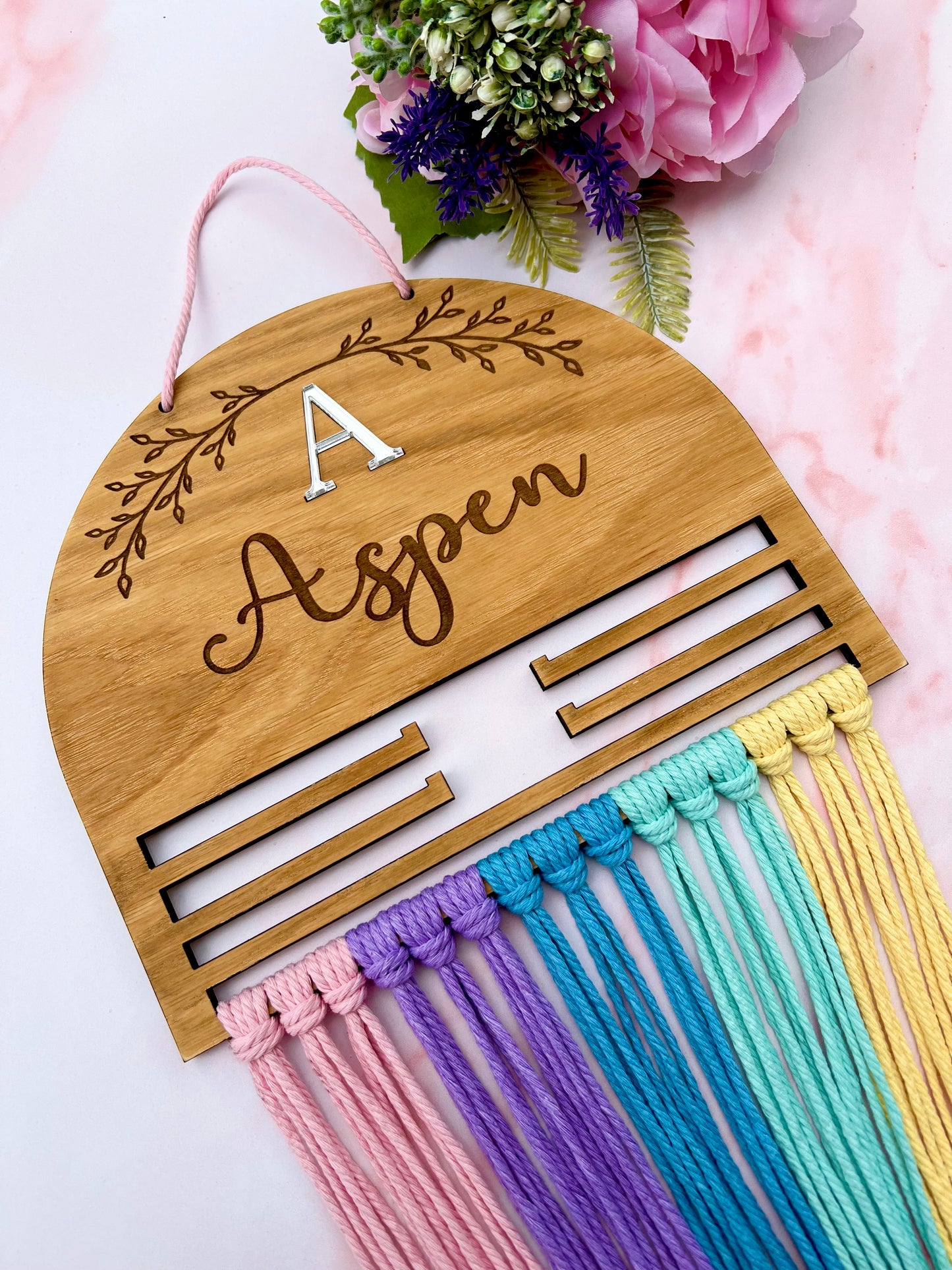 Personalised Wooden Macramé Hair Bow Holder