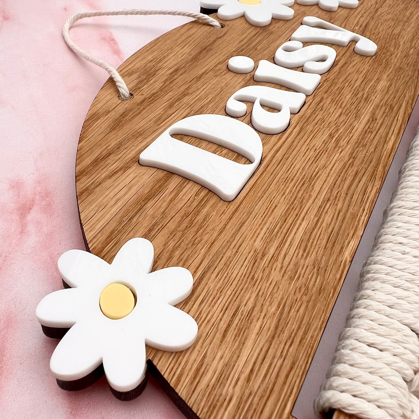 Personalised Wooden Daisy Macramé Hair Bow Holder