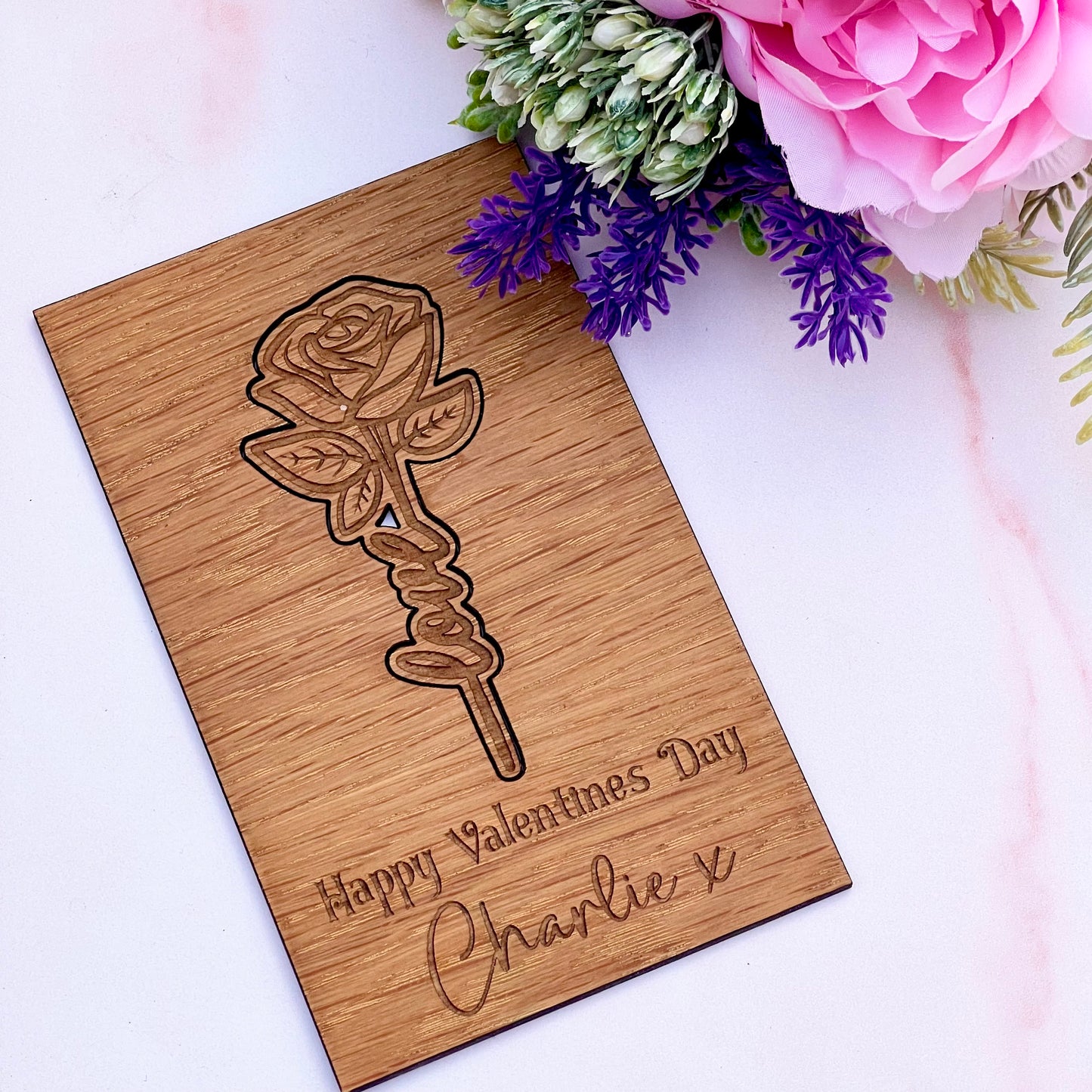 Valentines wooden engraved gift card