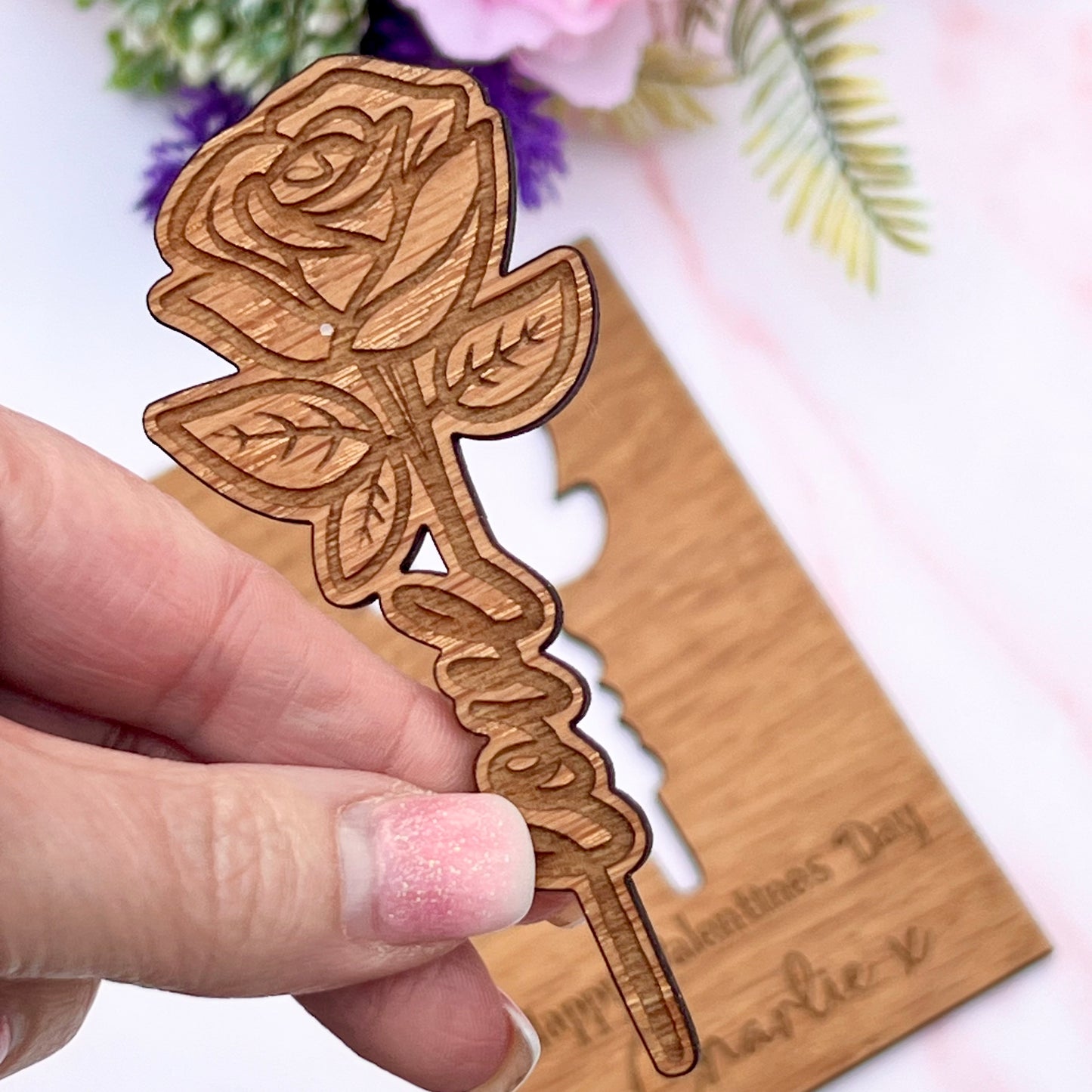 Valentines wooden engraved gift card