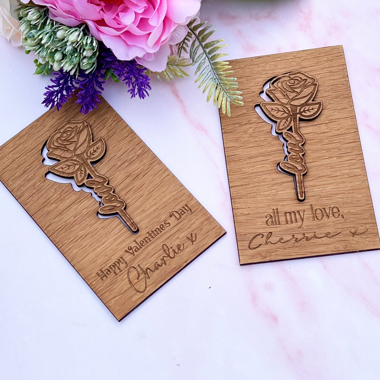 Valentines wooden engraved gift card