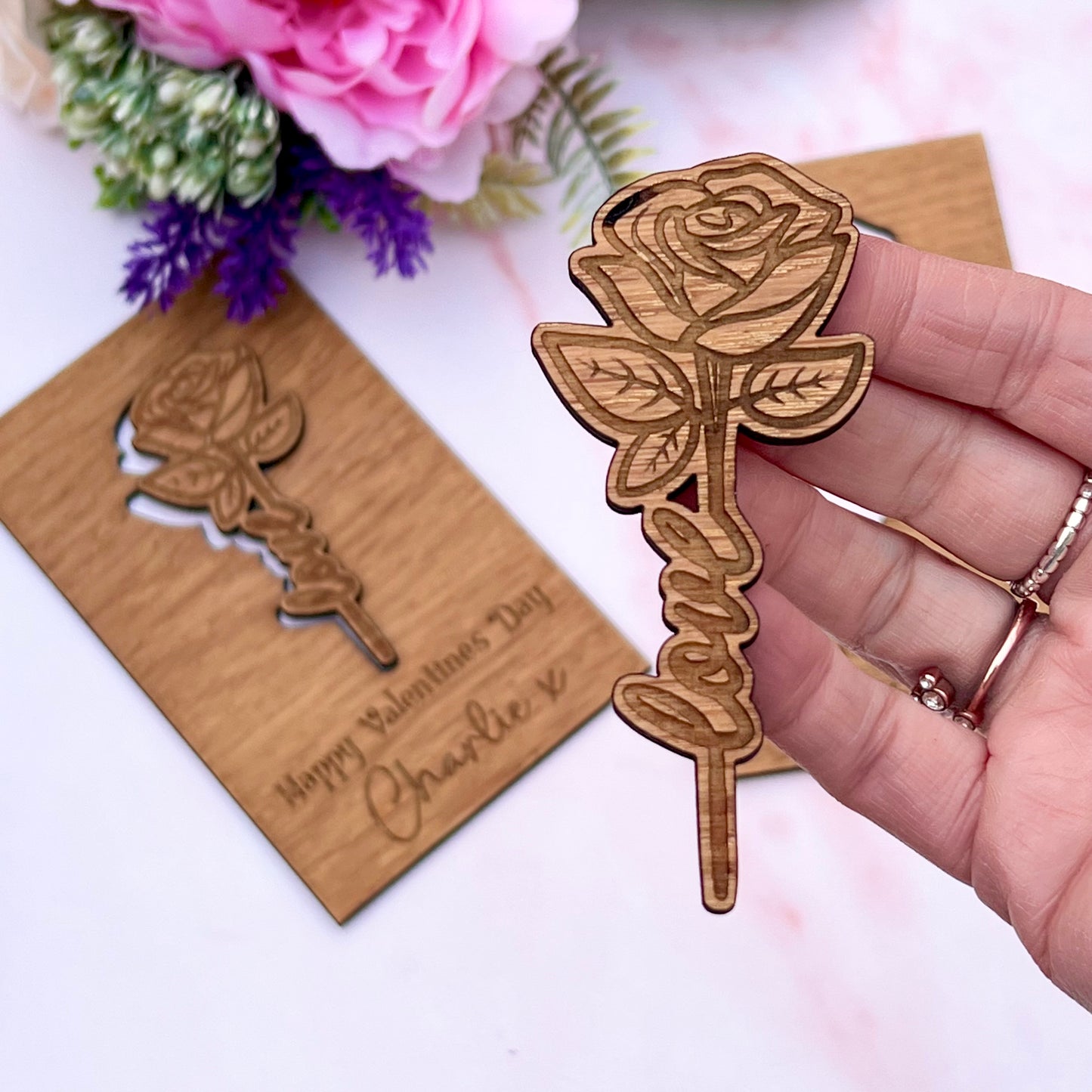 Valentines wooden engraved gift card