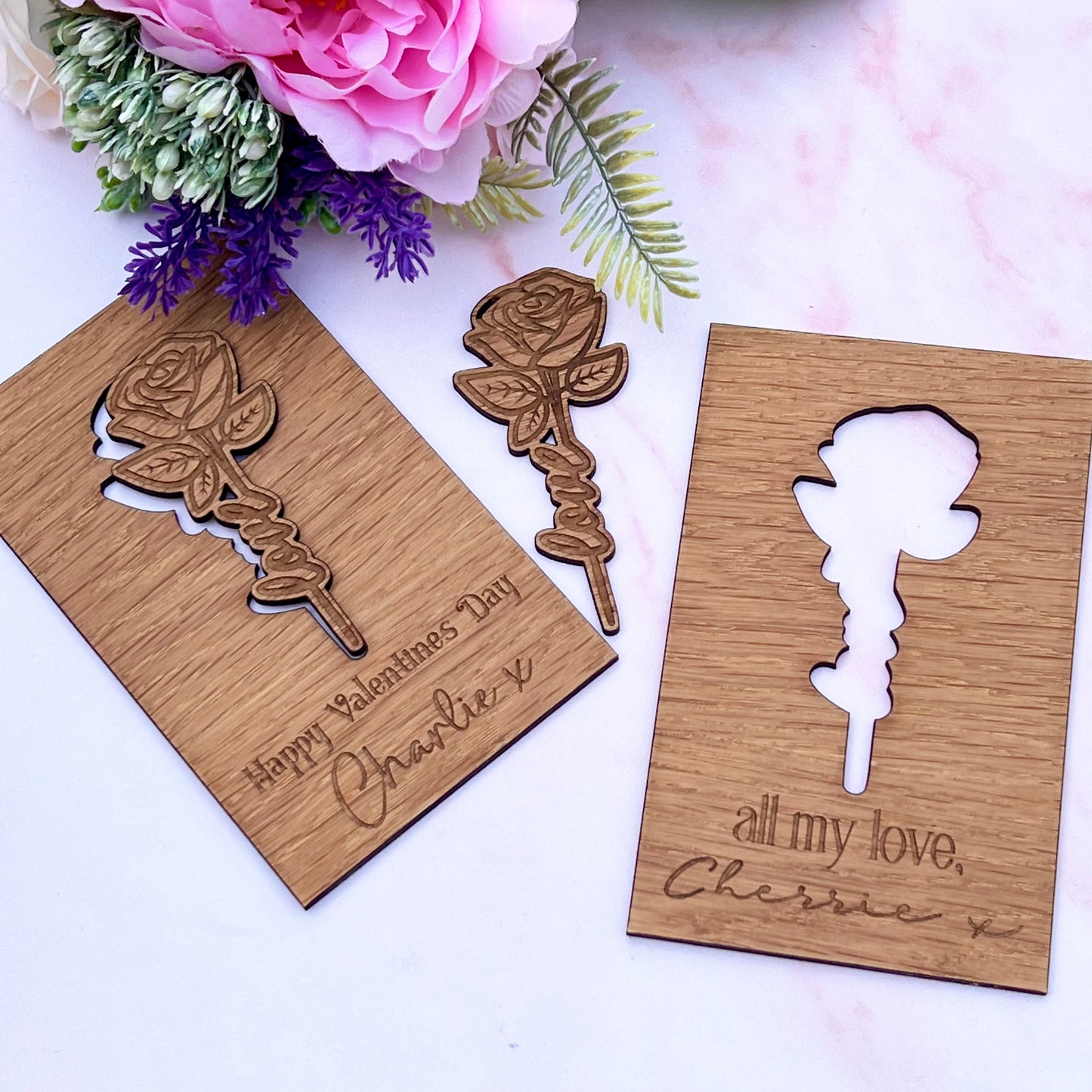Valentines wooden engraved gift card