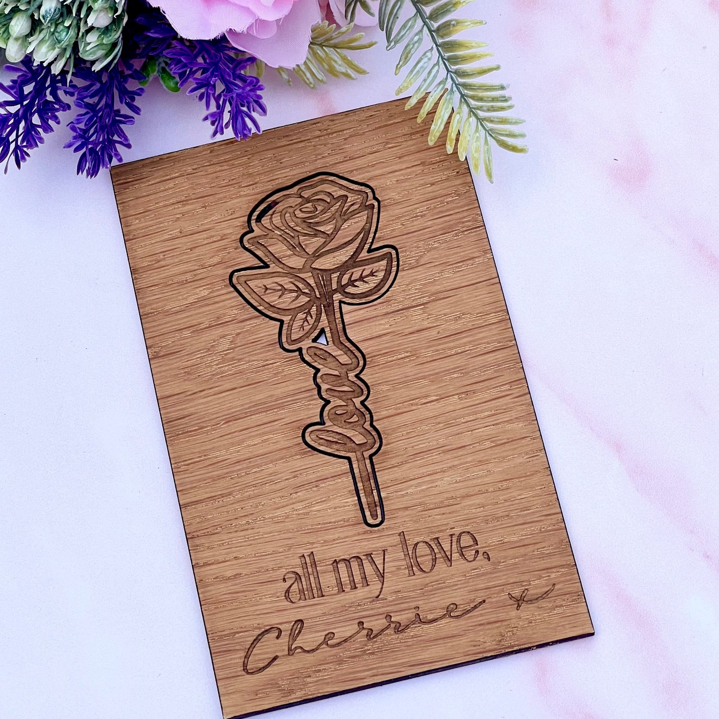 Valentines wooden engraved gift card