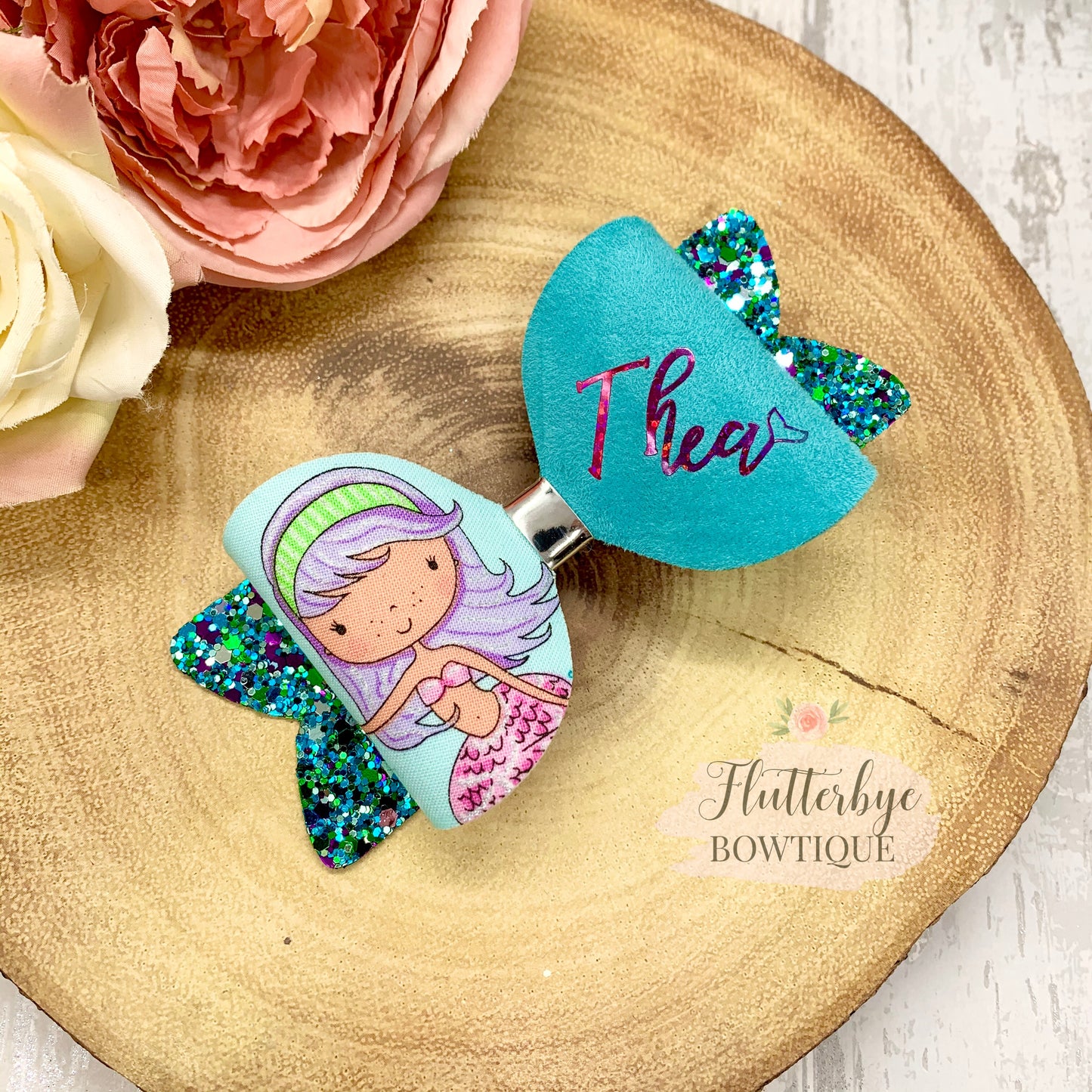 Personalised Mermaid Girl Hair Bow - Flutterbye Bowtique