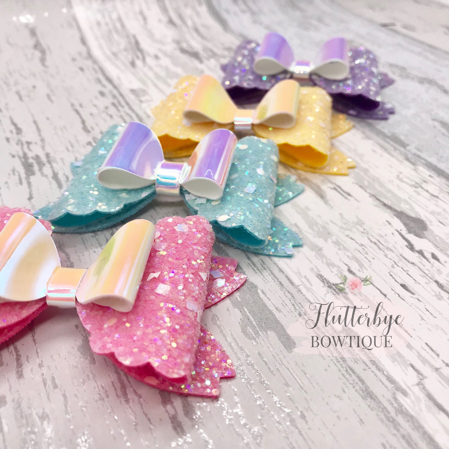 Iridescent Glitter and Mirror Fancy Double Bow - Flutterbye Bowtique