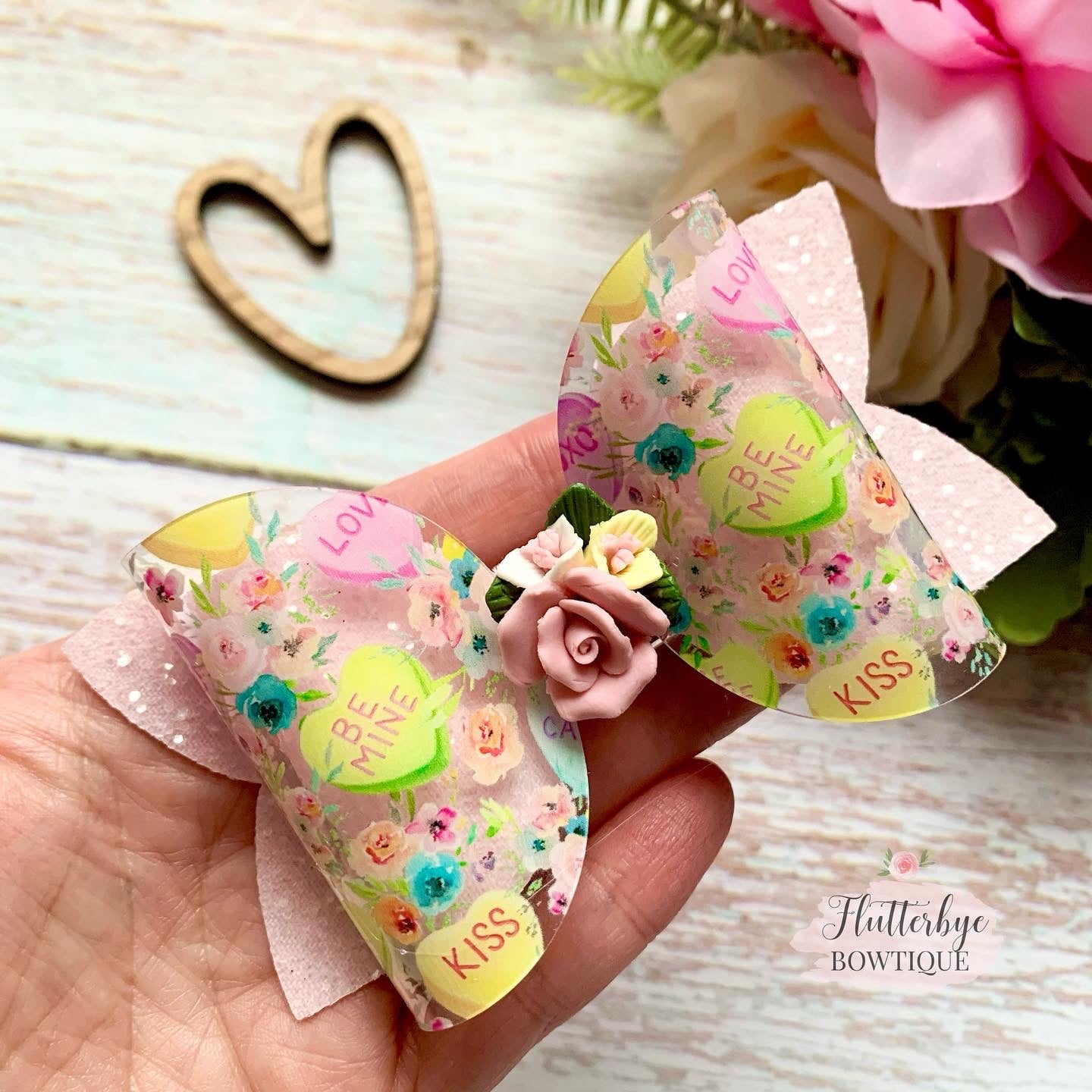 Candy Hearts Clay Hair Bow