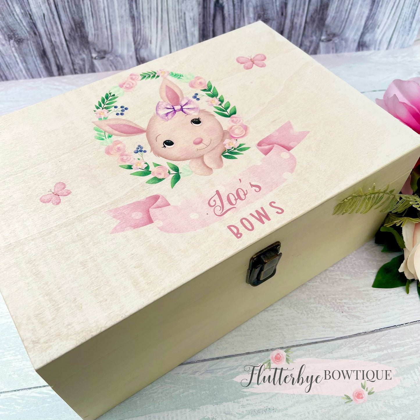 Bunny Bow Box, personalised wooden box