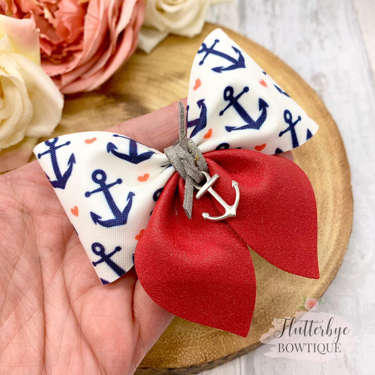 Nautical Party Pinch Hair Bow, Anchor charm Hair Bow