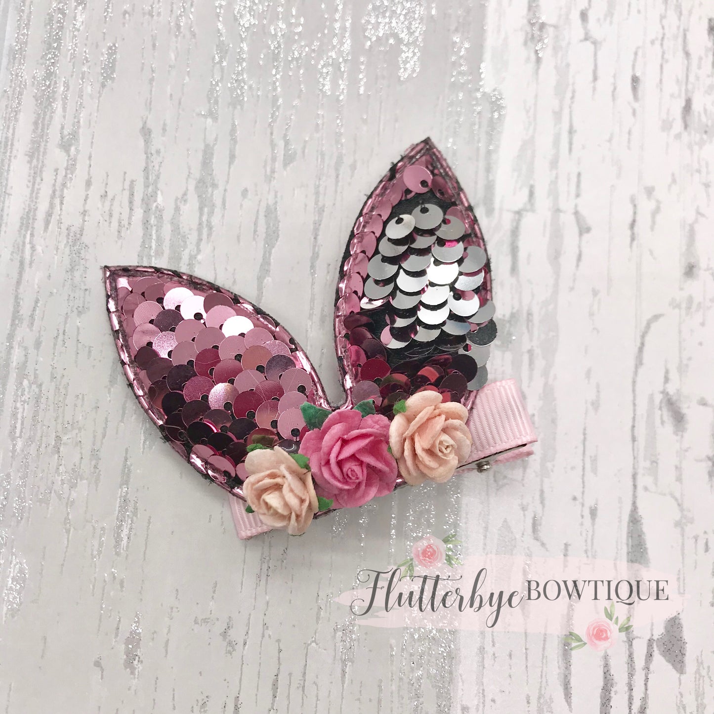 Cute Sequin Bunny Hair Clip, Floral bunny clip set - Flutterbye Bowtique