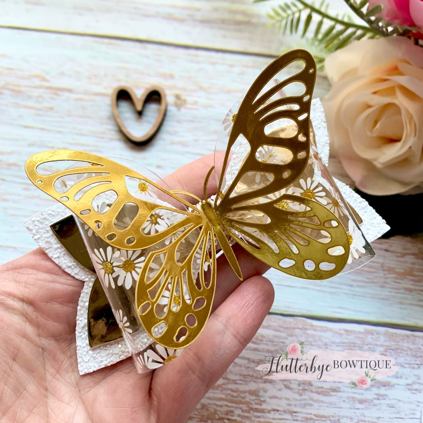 Gold Butterfly Sparkle Hair Bow