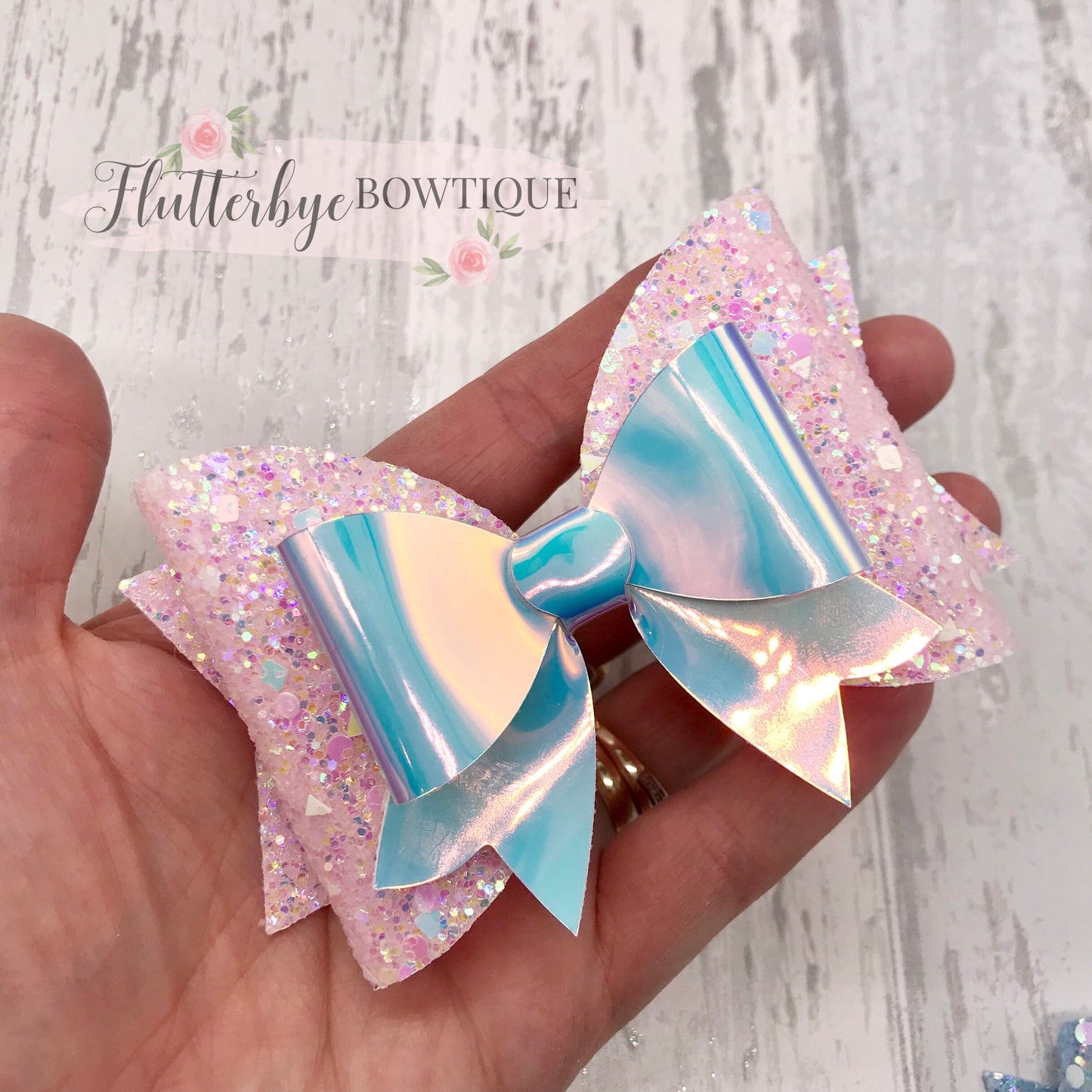 Iridescent Glitter and Mirror Fancy Double Bow - Flutterbye Bowtique