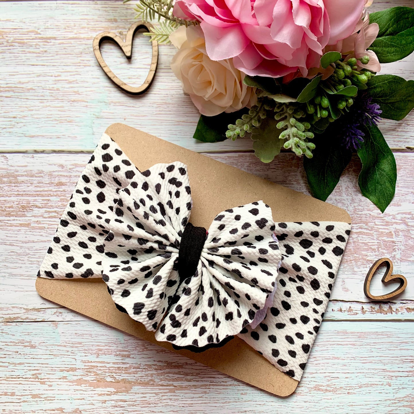Dalmatian Ruffle head wrap, stretchy baby headband