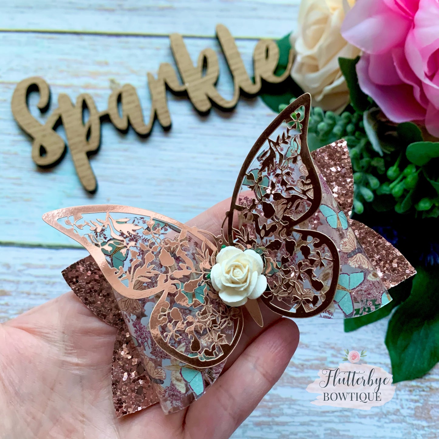 Rose Gold Butterfly Hair Bow