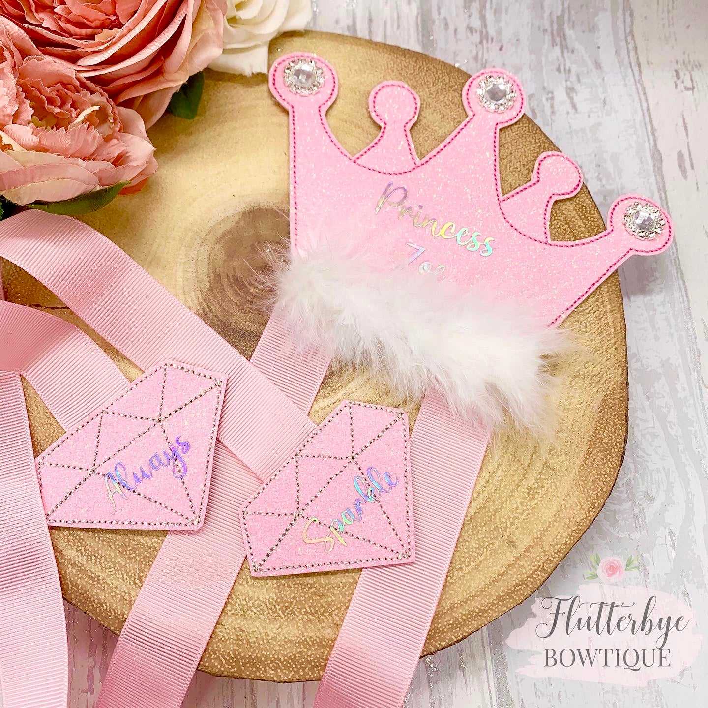 Princess Crown Hair Bow Holder, Tiara Bow storage - Flutterbye Bowtique