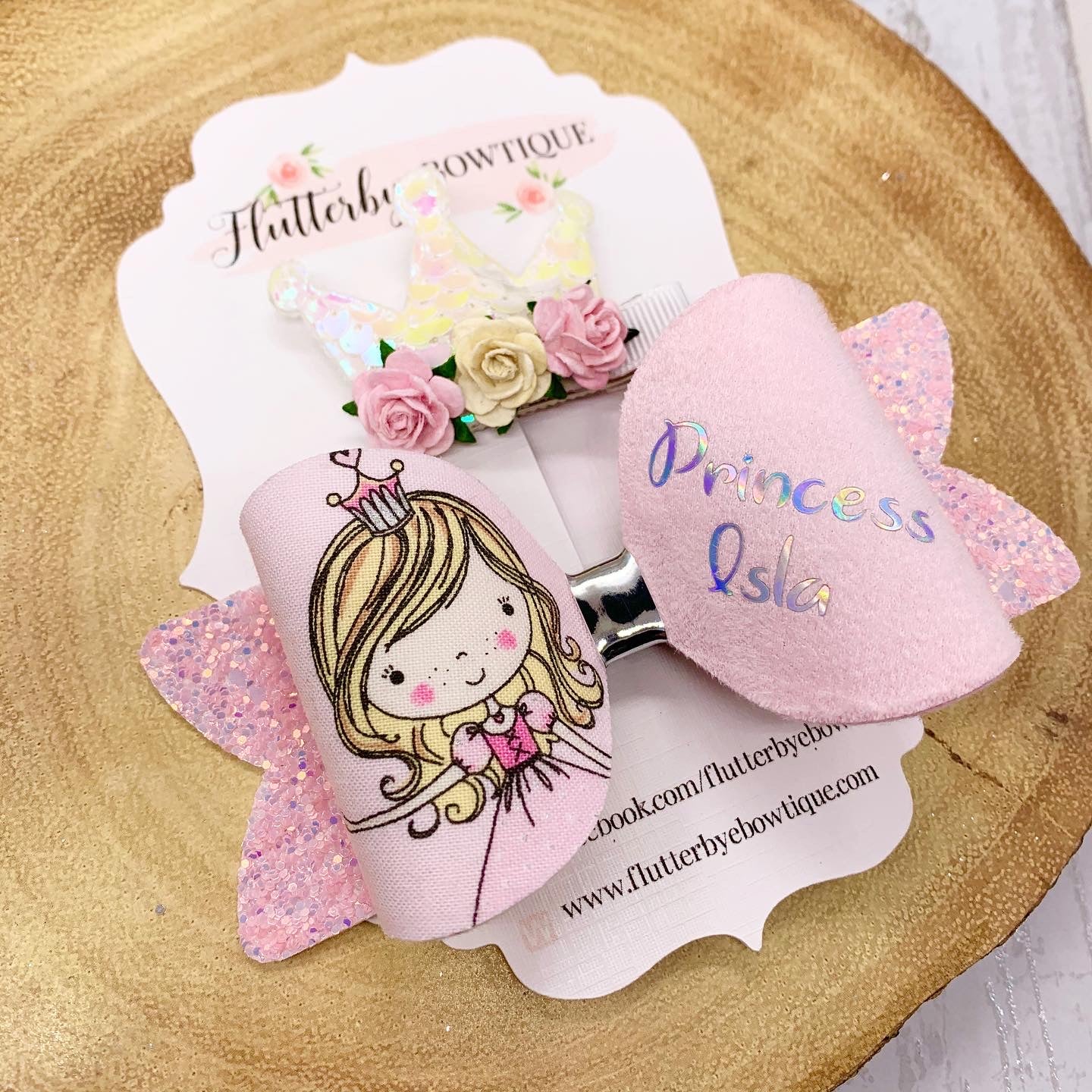 Personalised Princess Hair Bow - Flutterbye Bowtique