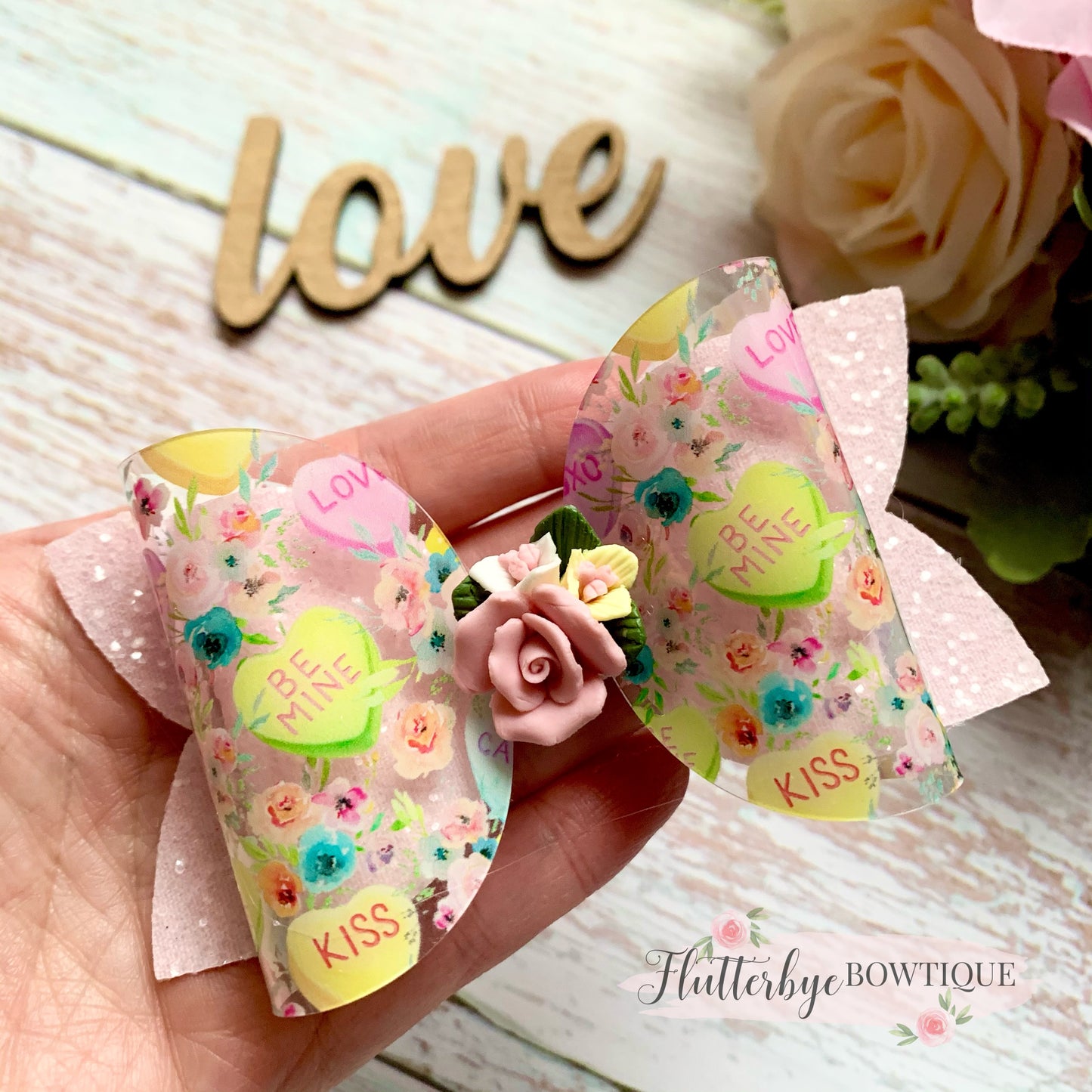 Candy Hearts Clay Hair Bow