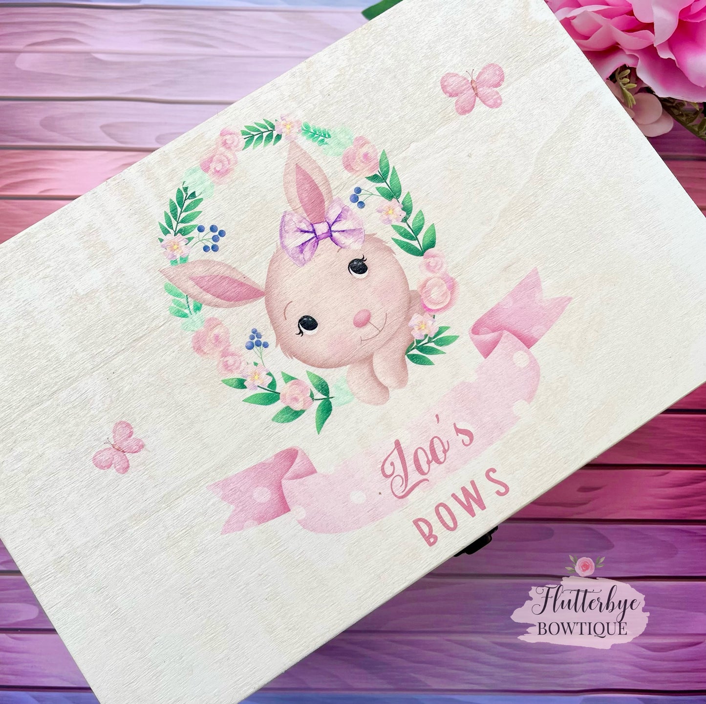 Bunny Bow Box, personalised wooden box