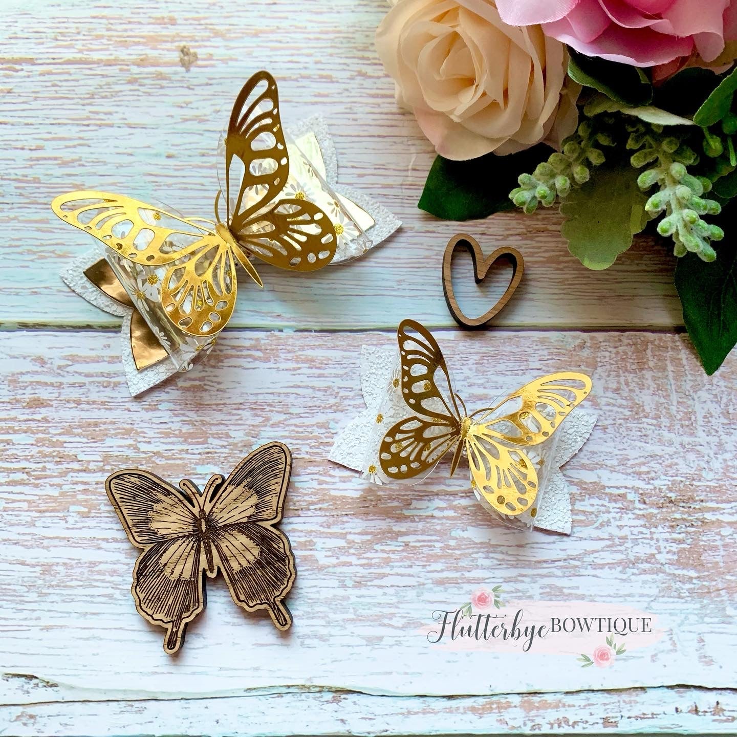 Gold Butterfly Sparkle Hair Bow
