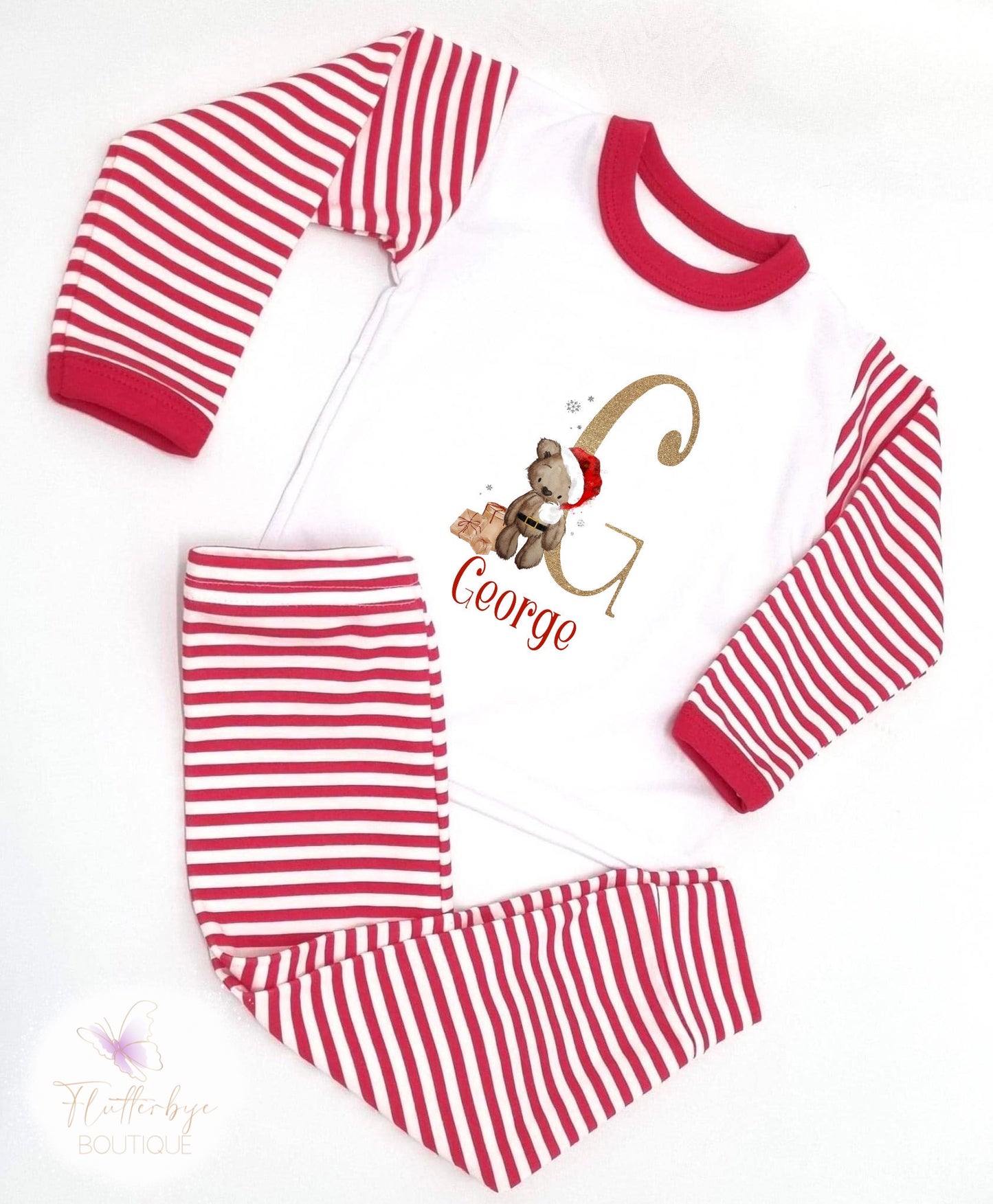 Personalised Christmas Santa Hat Bear Pyjamas