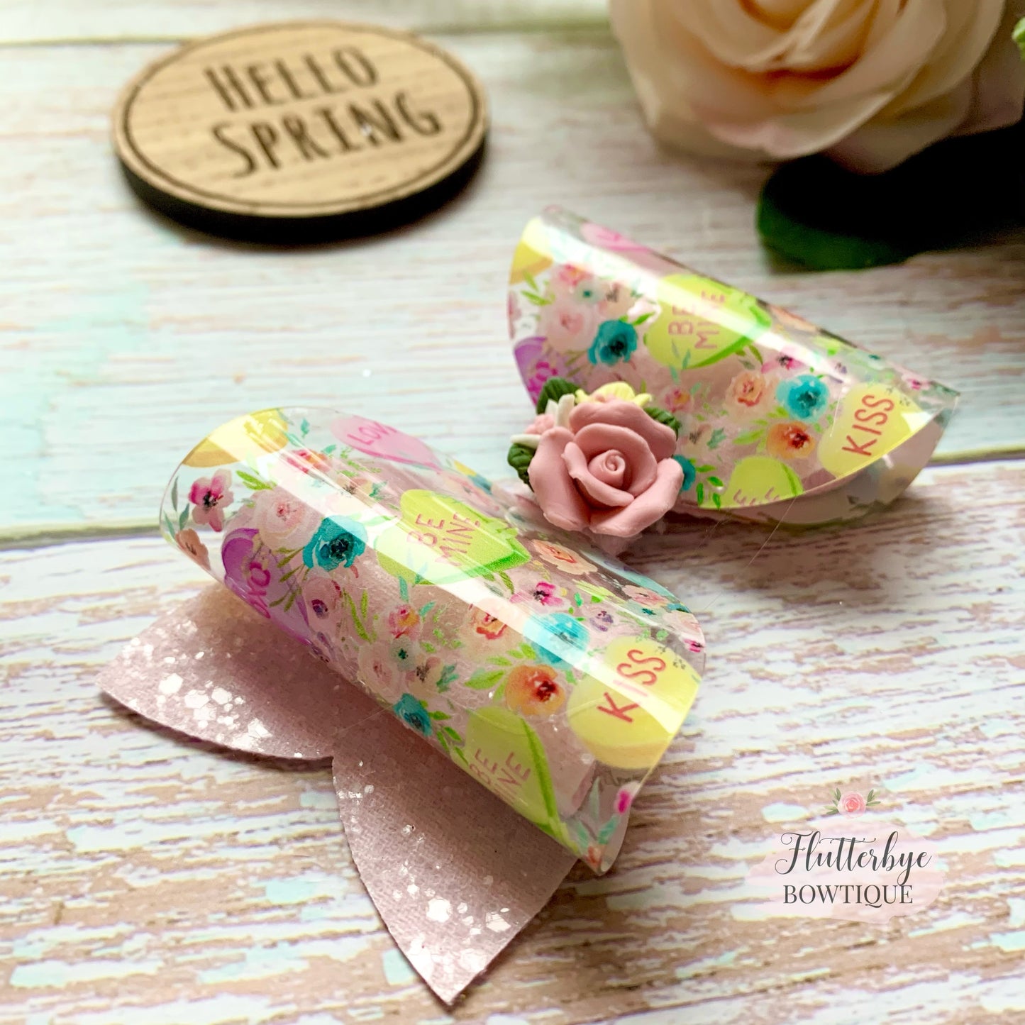 Candy Hearts Clay Hair Bow