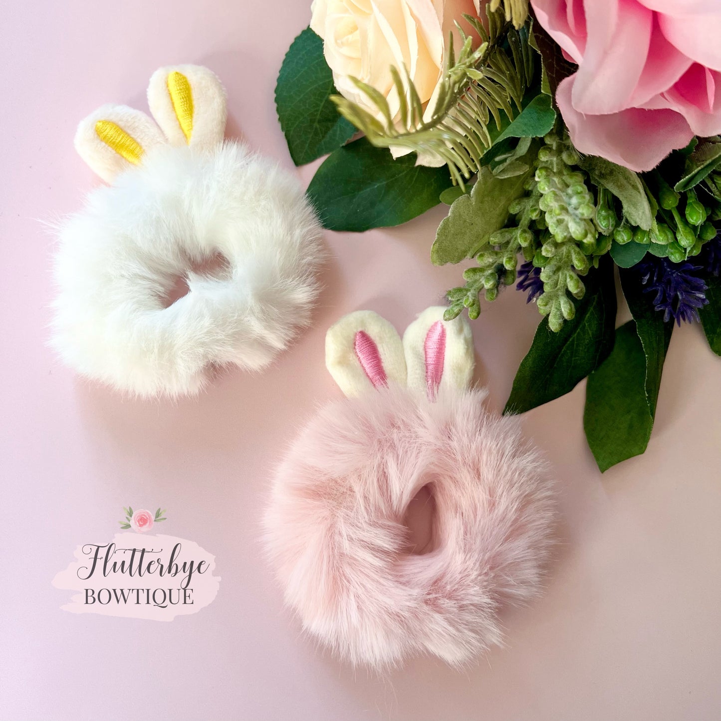 Cute Bunny Scrunchie, fluffy bobbles