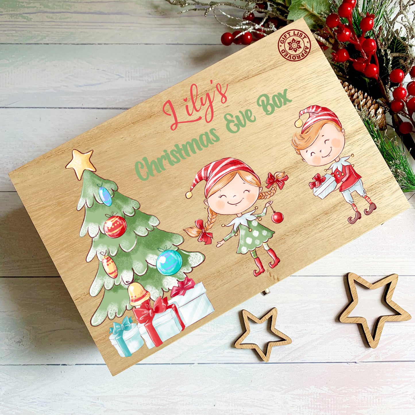 Santa Christmas Eve Box, personalised festive wooden box