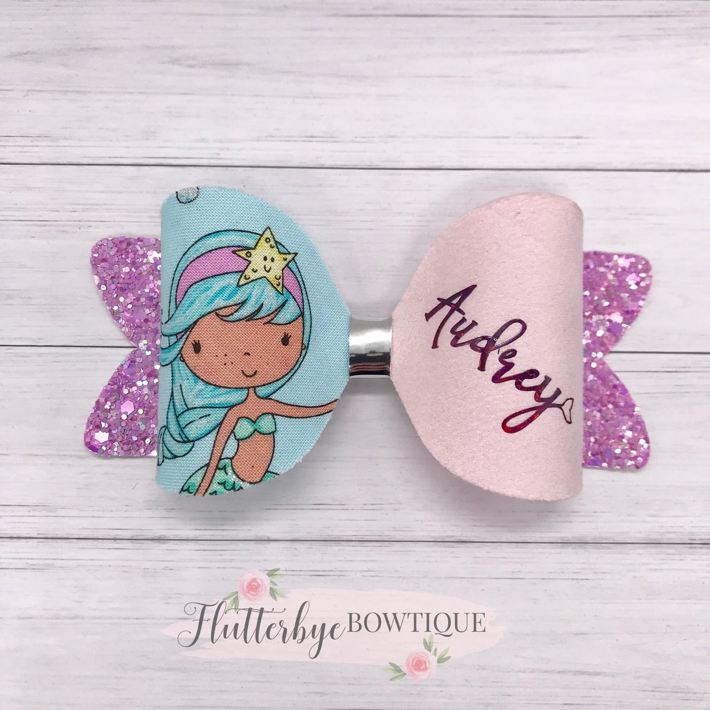 Personalised Mermaid Girl Hair Bow - Flutterbye Bowtique