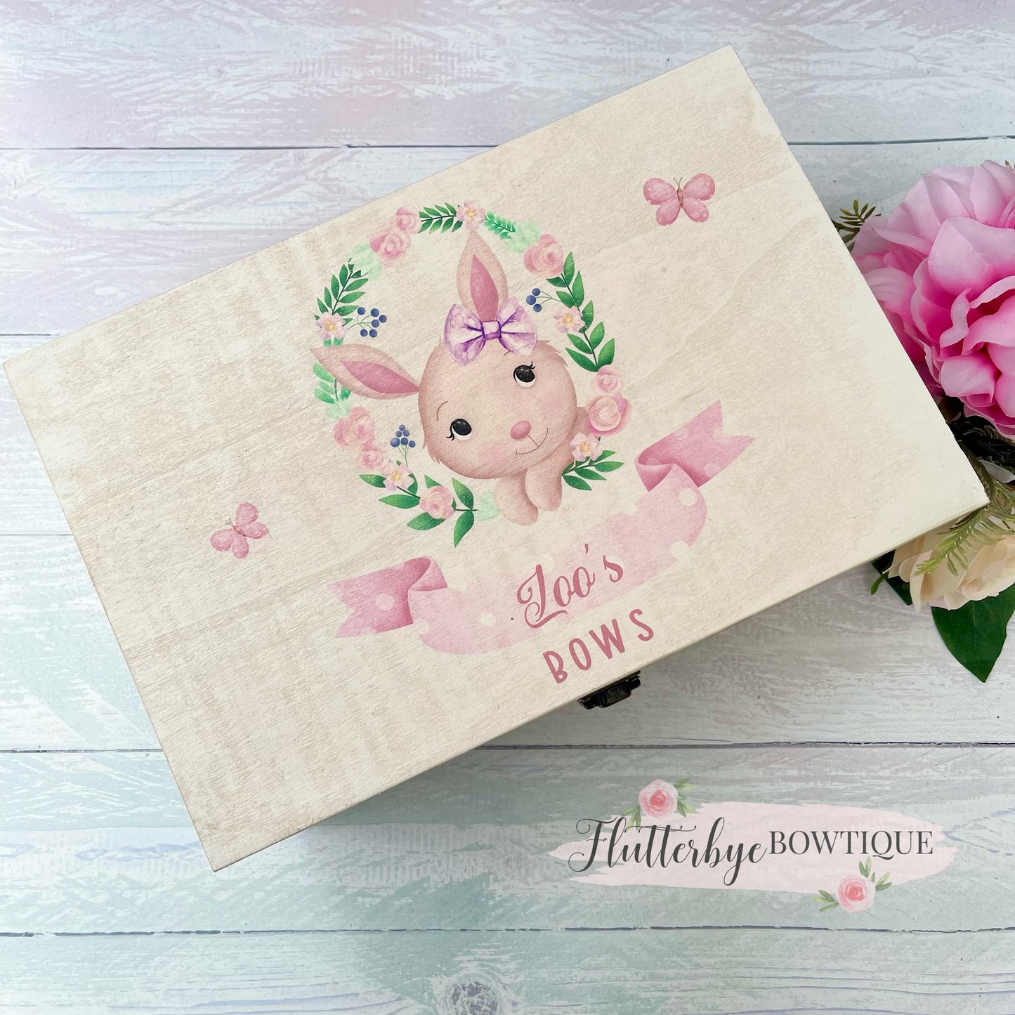 Bunny Bow Box, personalised wooden box