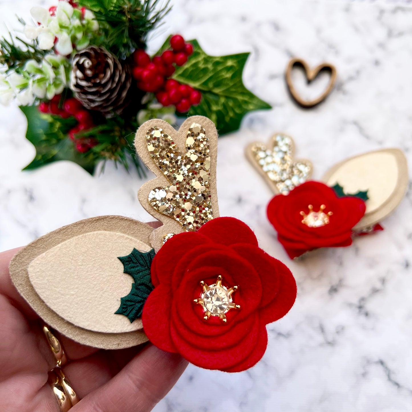 Flower Reindeer Piggies, Antler bow set