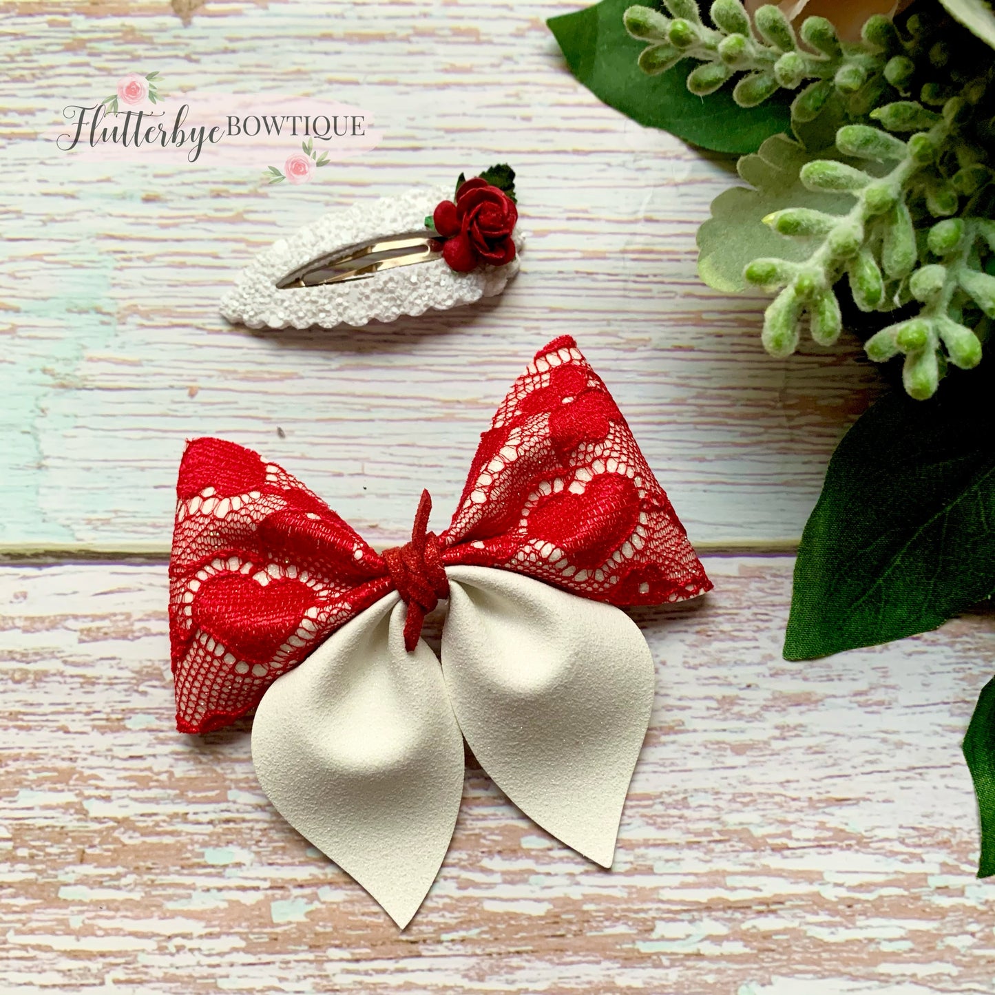 Red lace Pinch Hair Bow