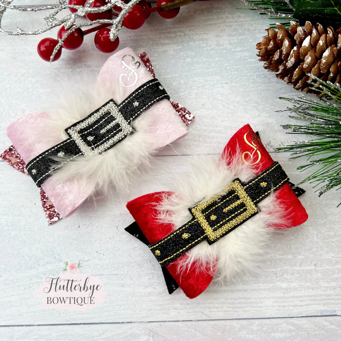 Santa Baby Hair Bow, Santa's Belt Clip