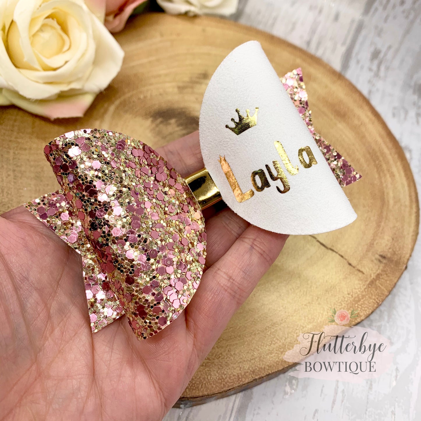 Personalised Mini Queen Set Hair Bow, Crown Bow