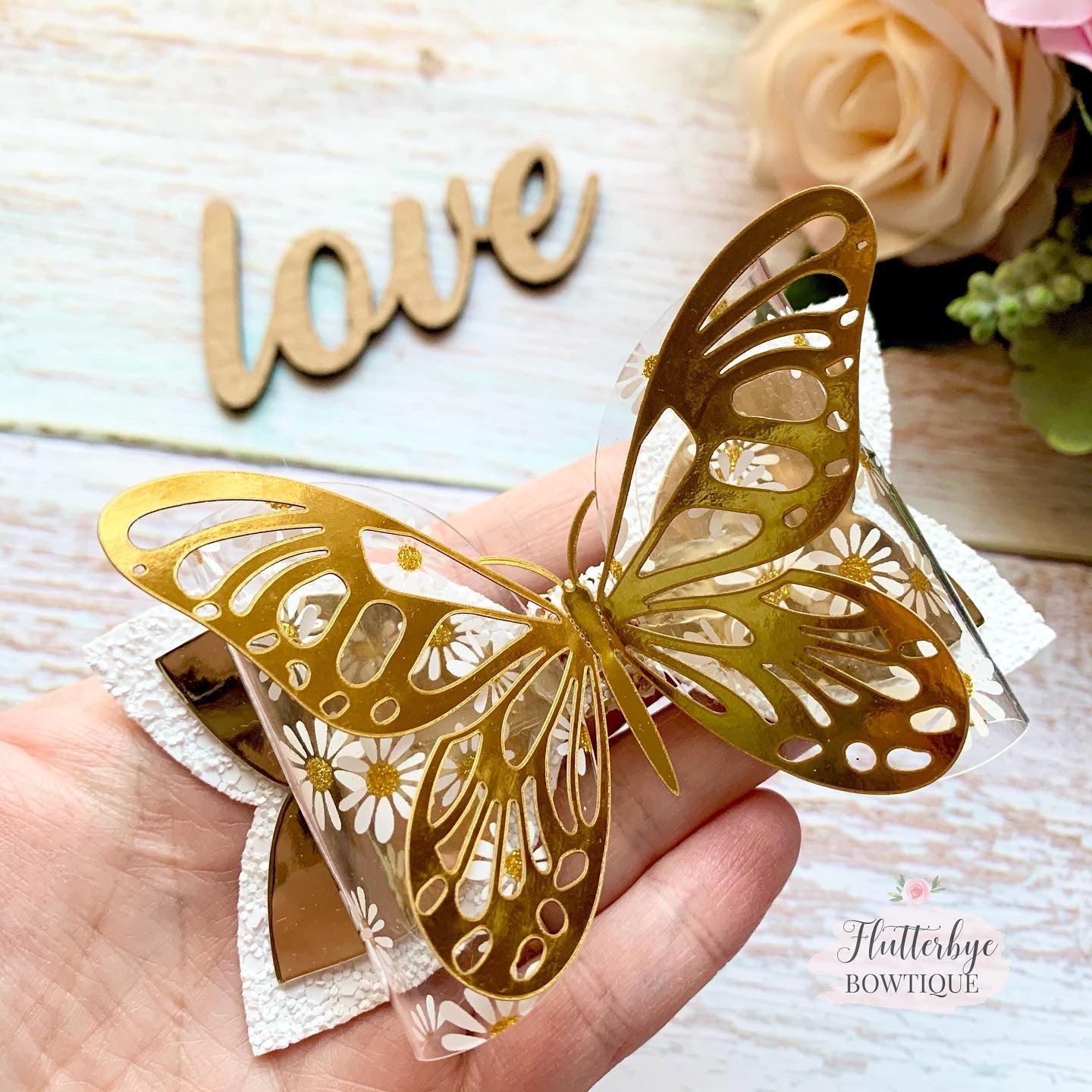 Gold Butterfly Sparkle Hair Bow