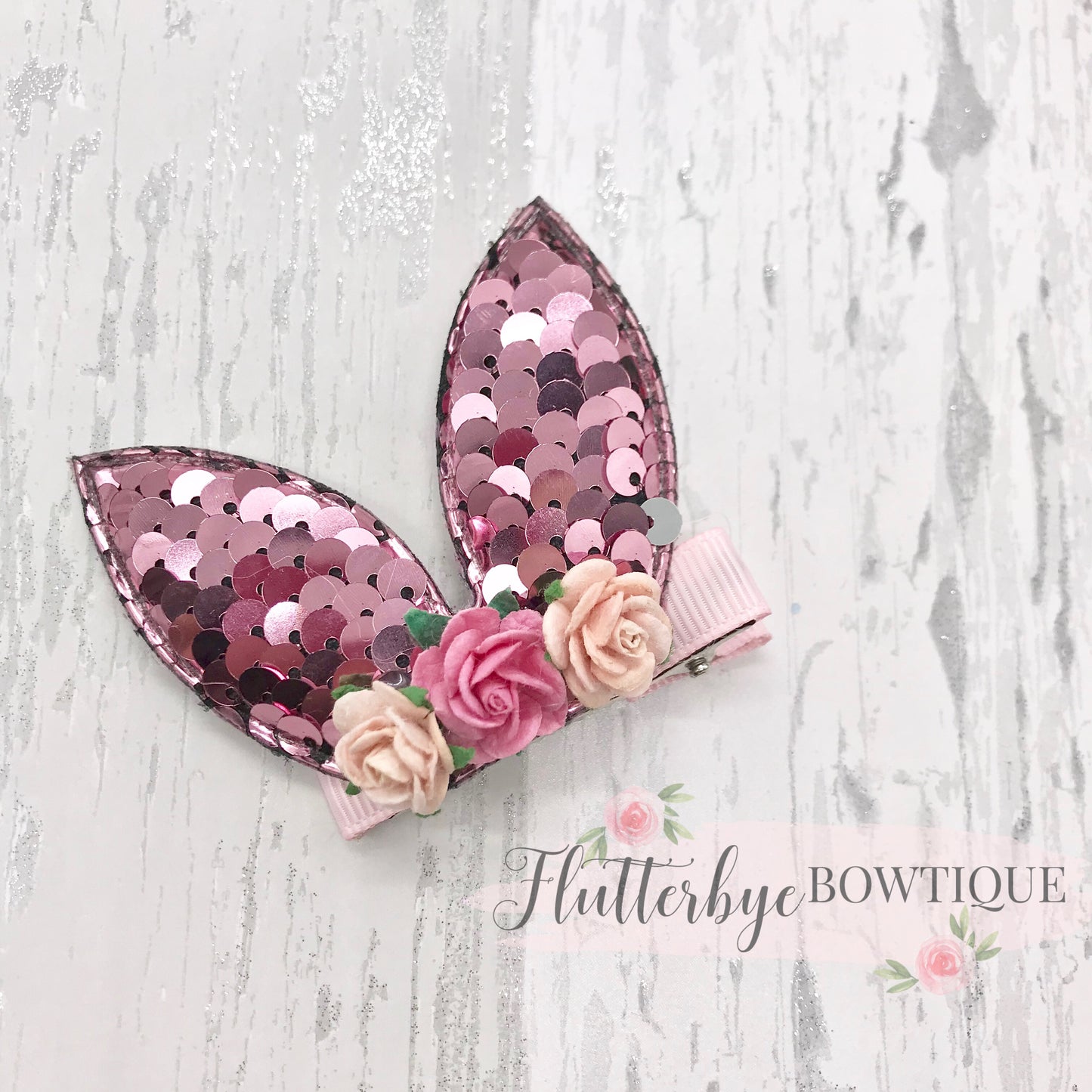 Cute Sequin Bunny Hair Clip, Floral bunny clip set - Flutterbye Bowtique