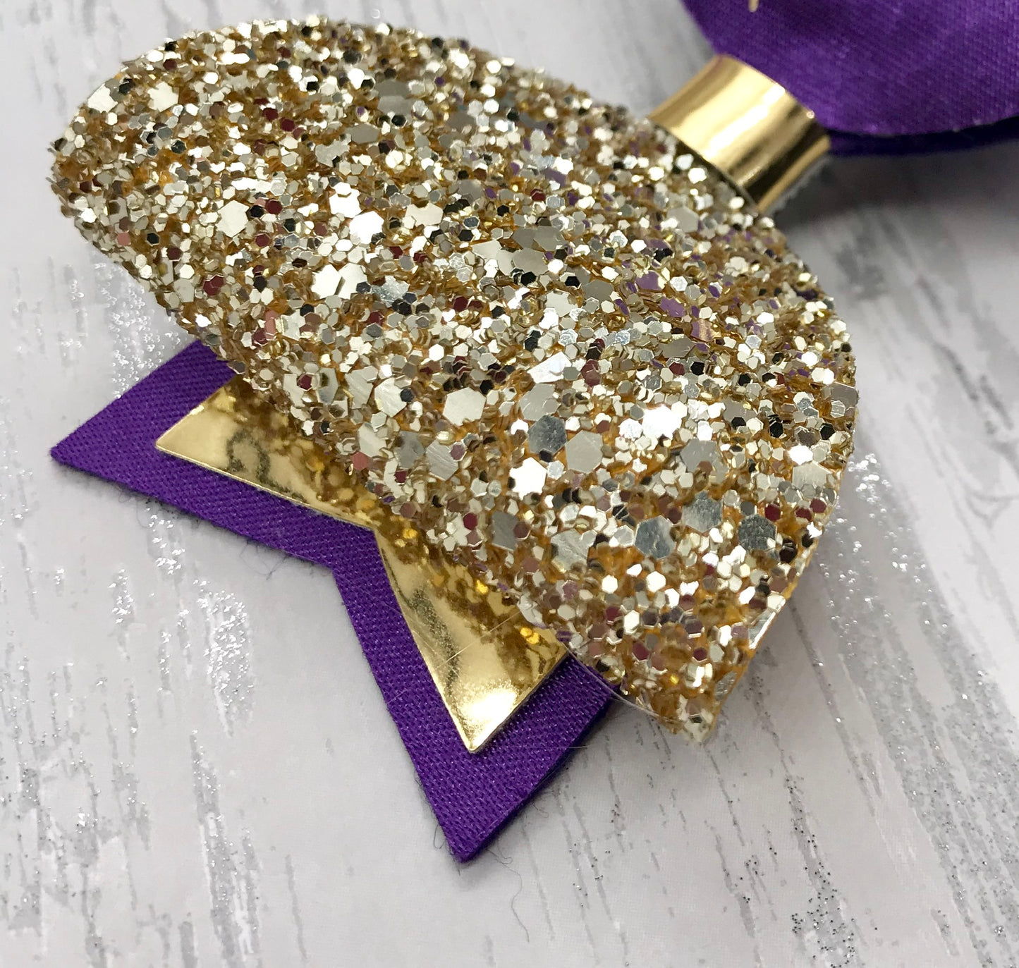 Personalised Cadbury Purple Satin Bow, Gold Glitter Name Bow - Flutterbye Bowtique
